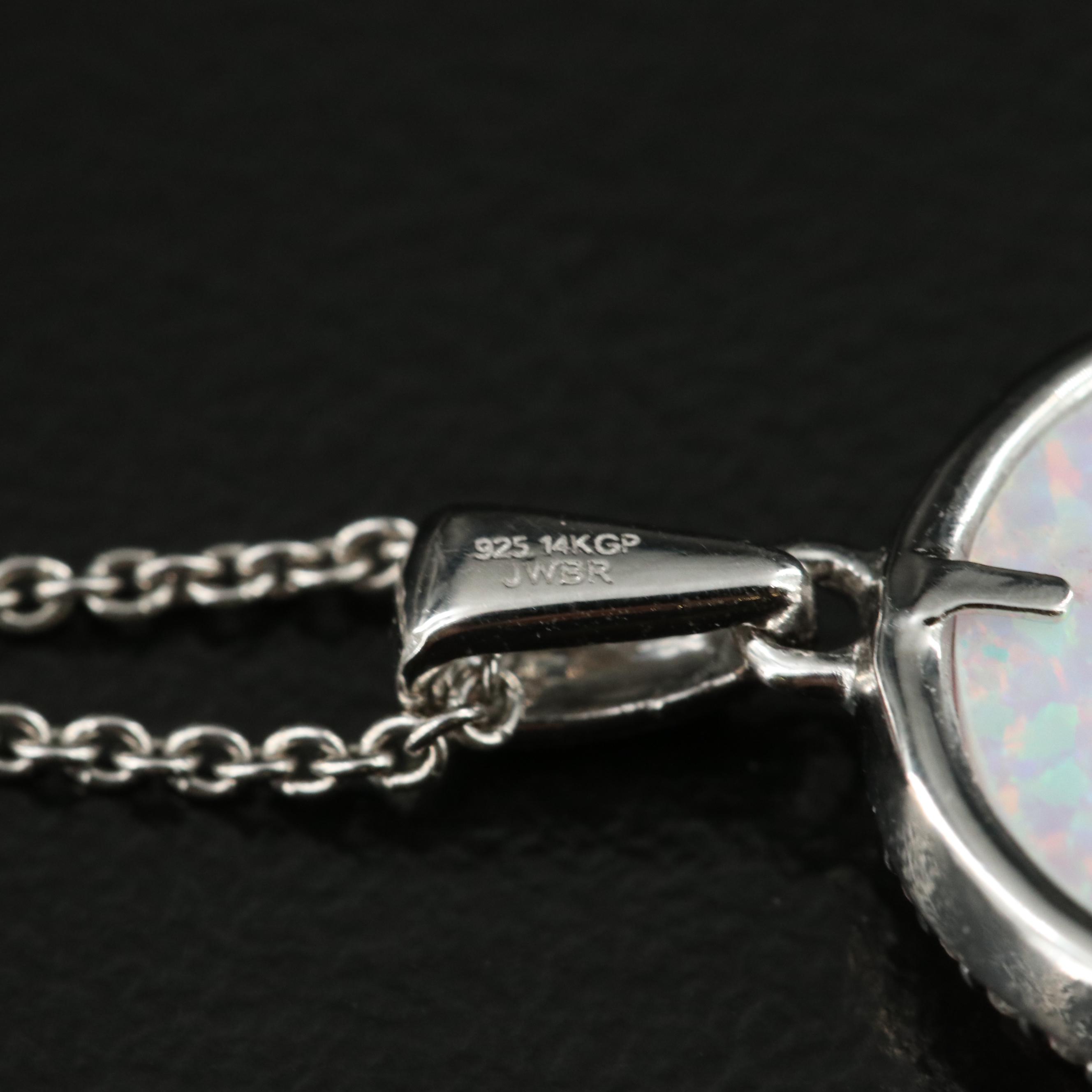 Sterling Opal and Sapphire Double Heart Pendant Necklace