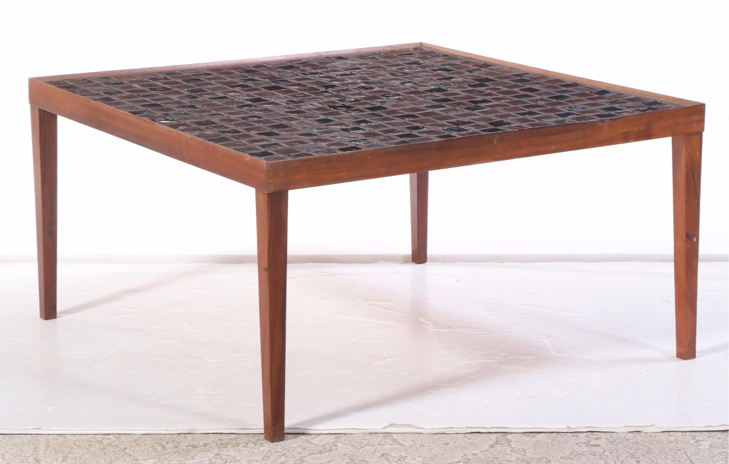 Mid Century Modern Tile-Top Wooden Coffee Table