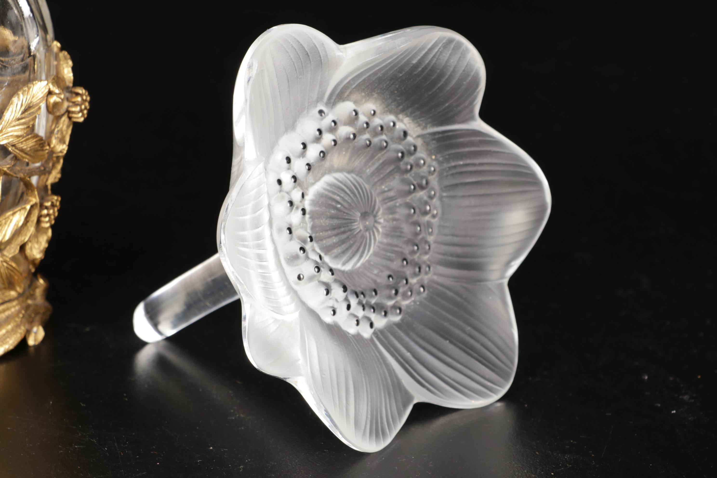 Lalique Anemone Paperweight, L'Air du Temps, Matson Ormolu on Glass Flacons