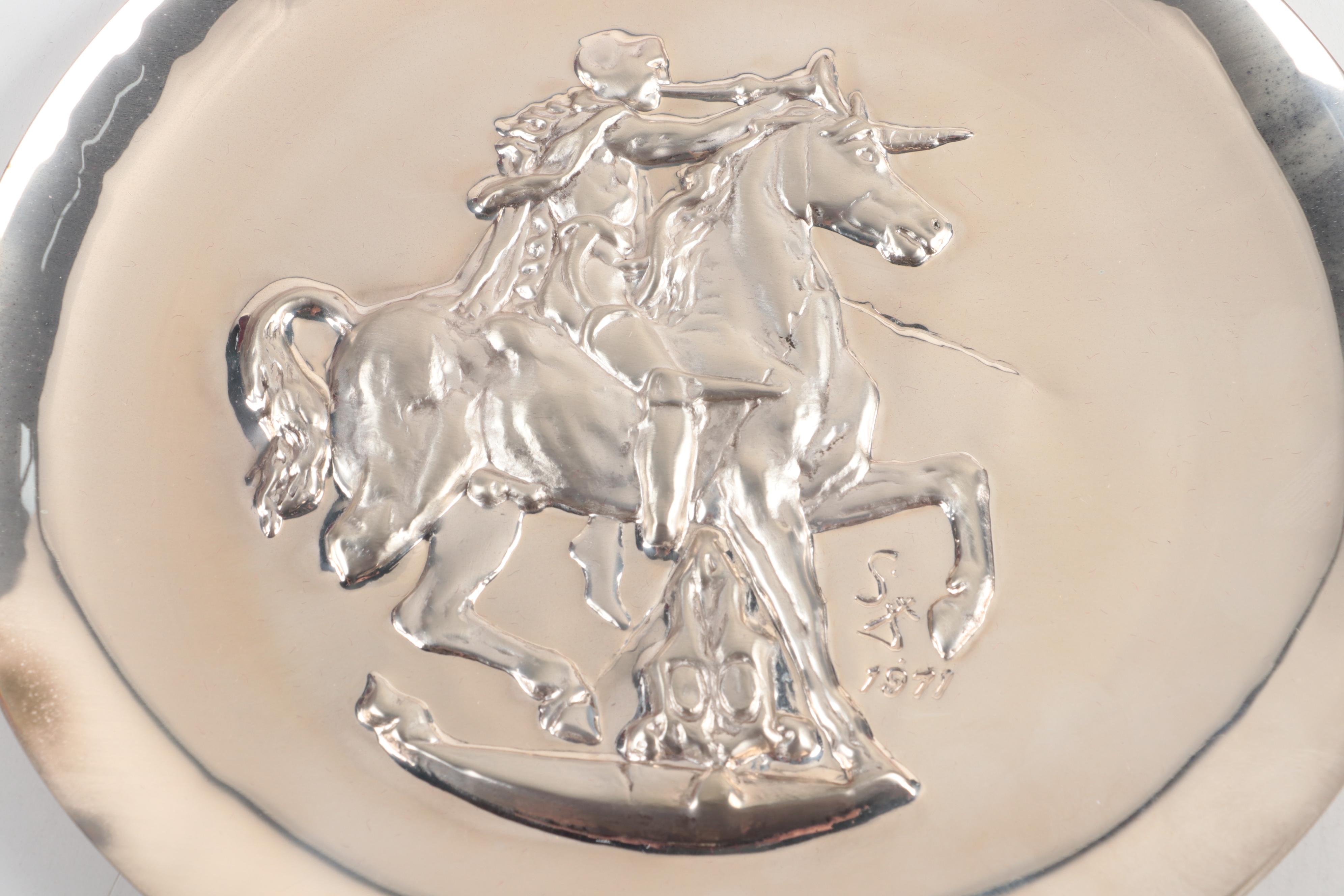 The Lincoln Mint "Unicorn Dionysiaque" Sterling Collector Plate with Dalí Book