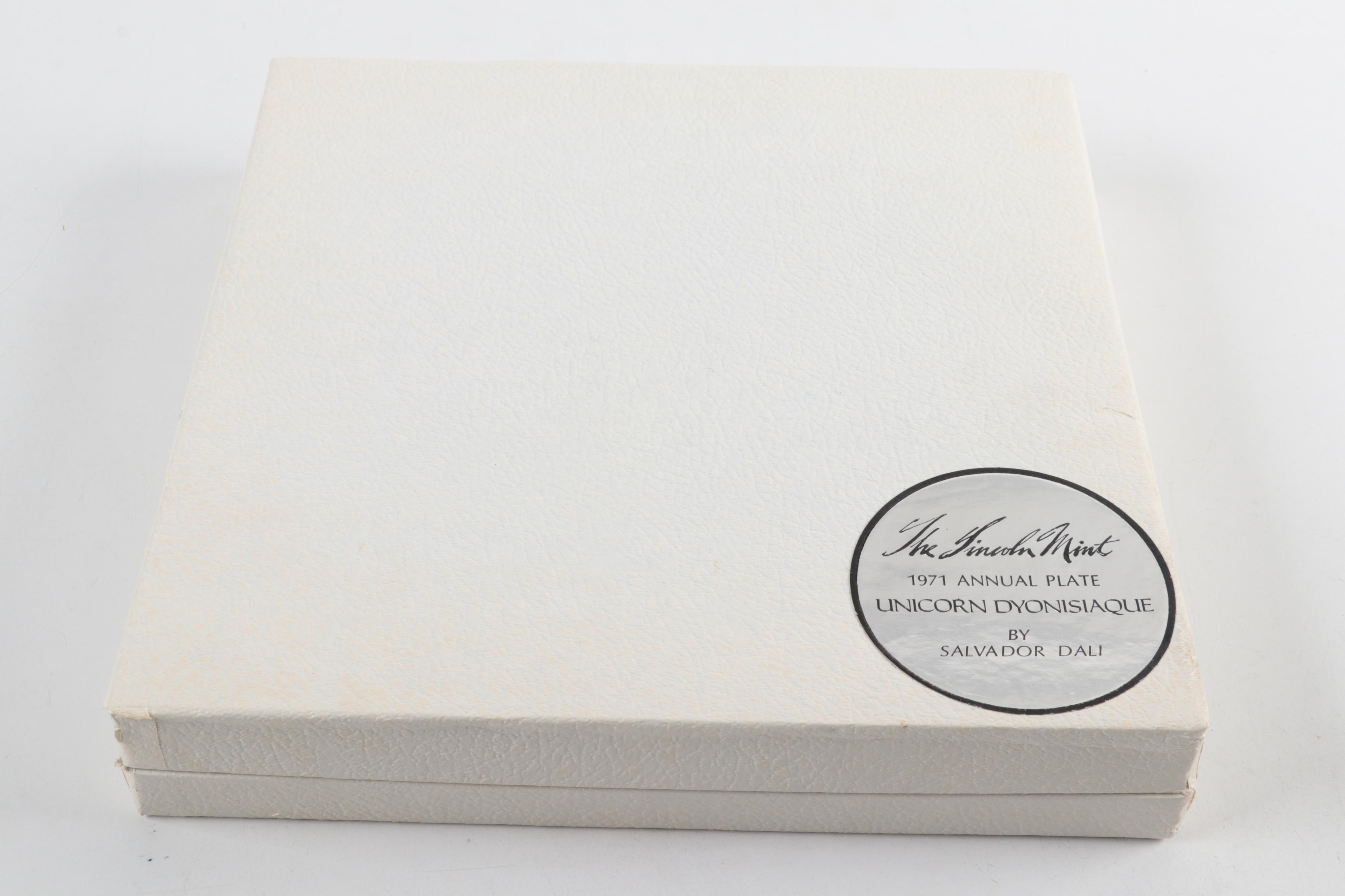 The Lincoln Mint "Unicorn Dionysiaque" Sterling Collector Plate with Dalí Book