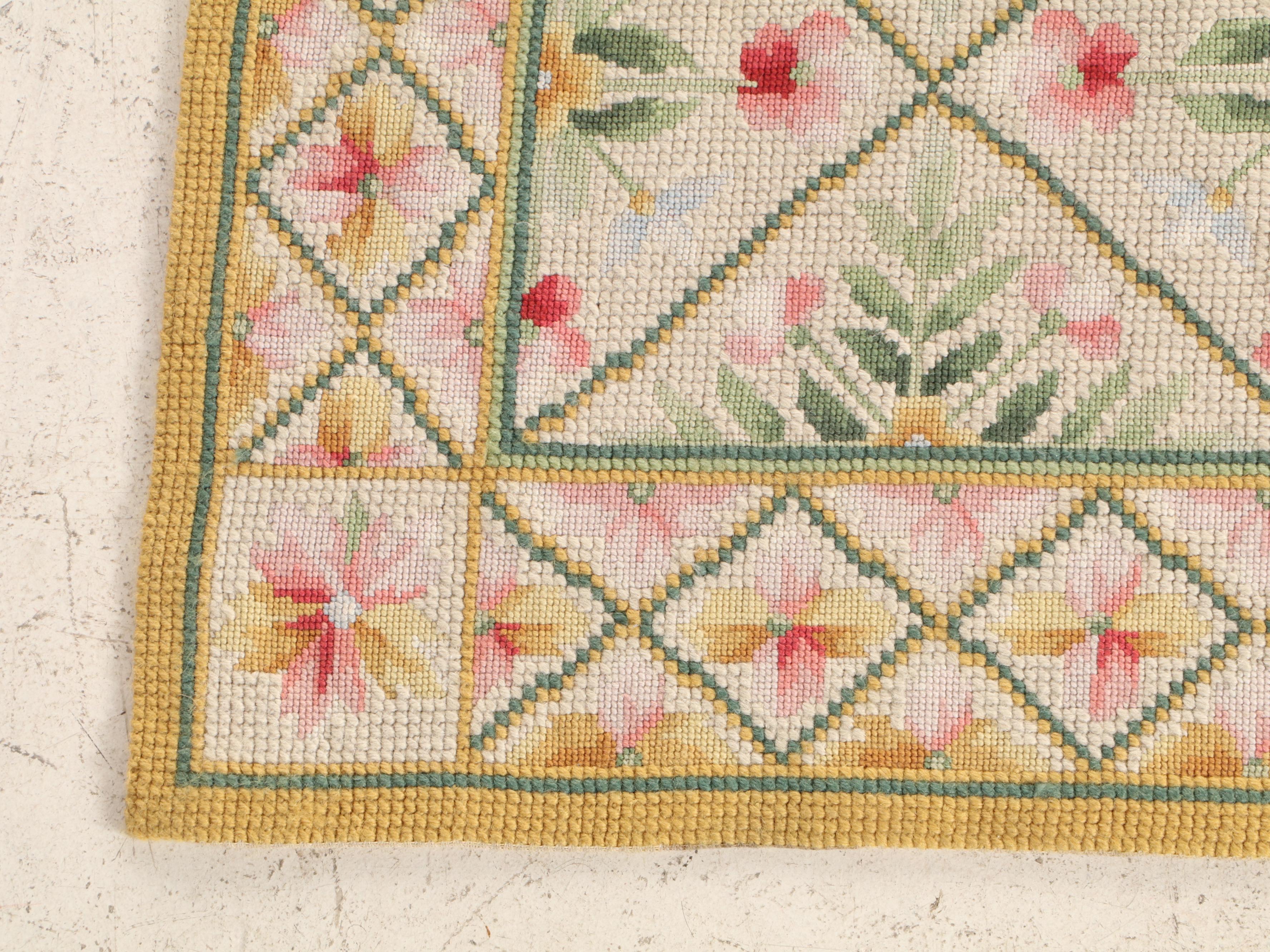 3'9 x 5'8 Portuguese Needlepoint Lattice Area Rug