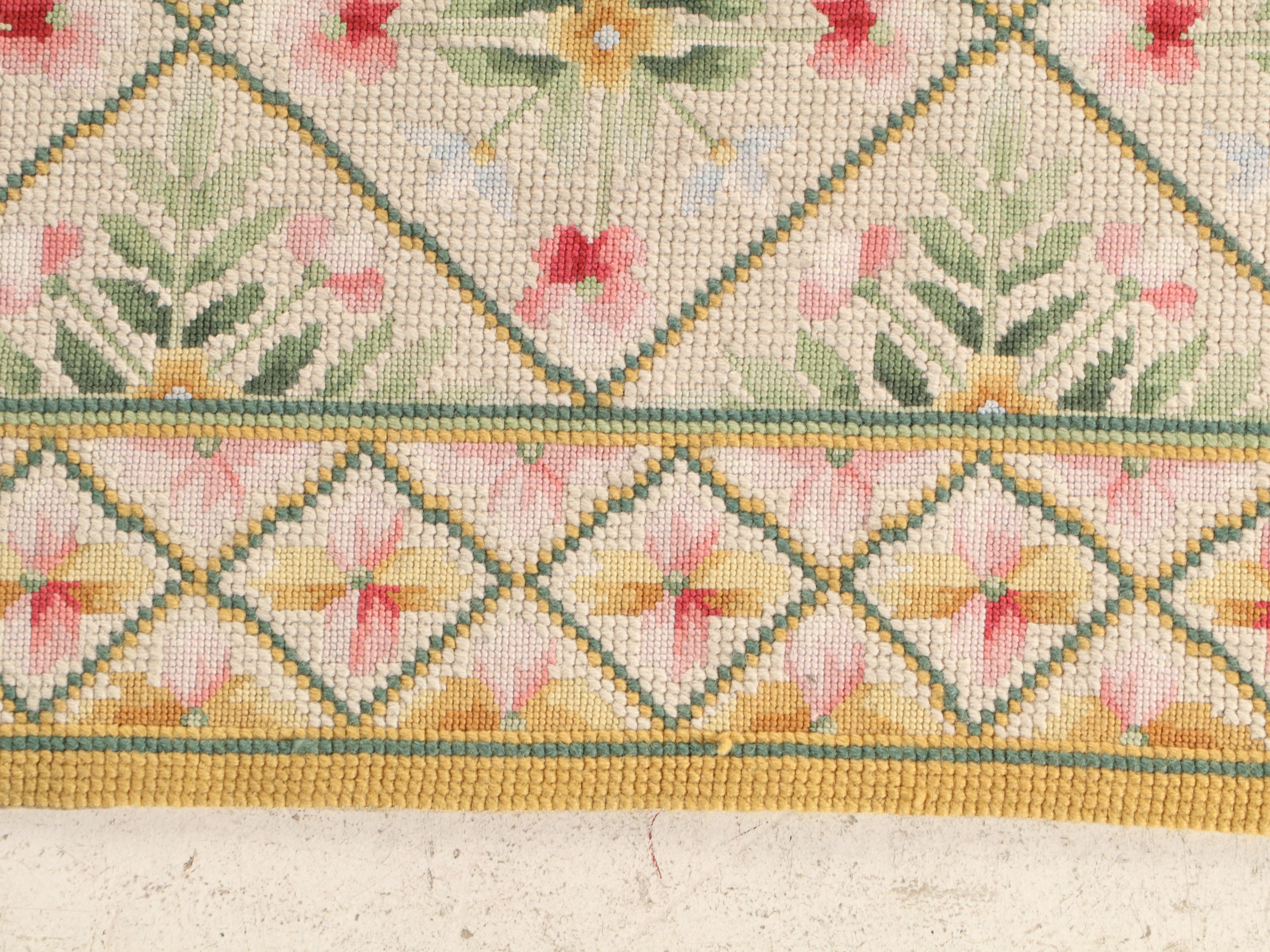 3'9 x 5'8 Portuguese Needlepoint Lattice Area Rug