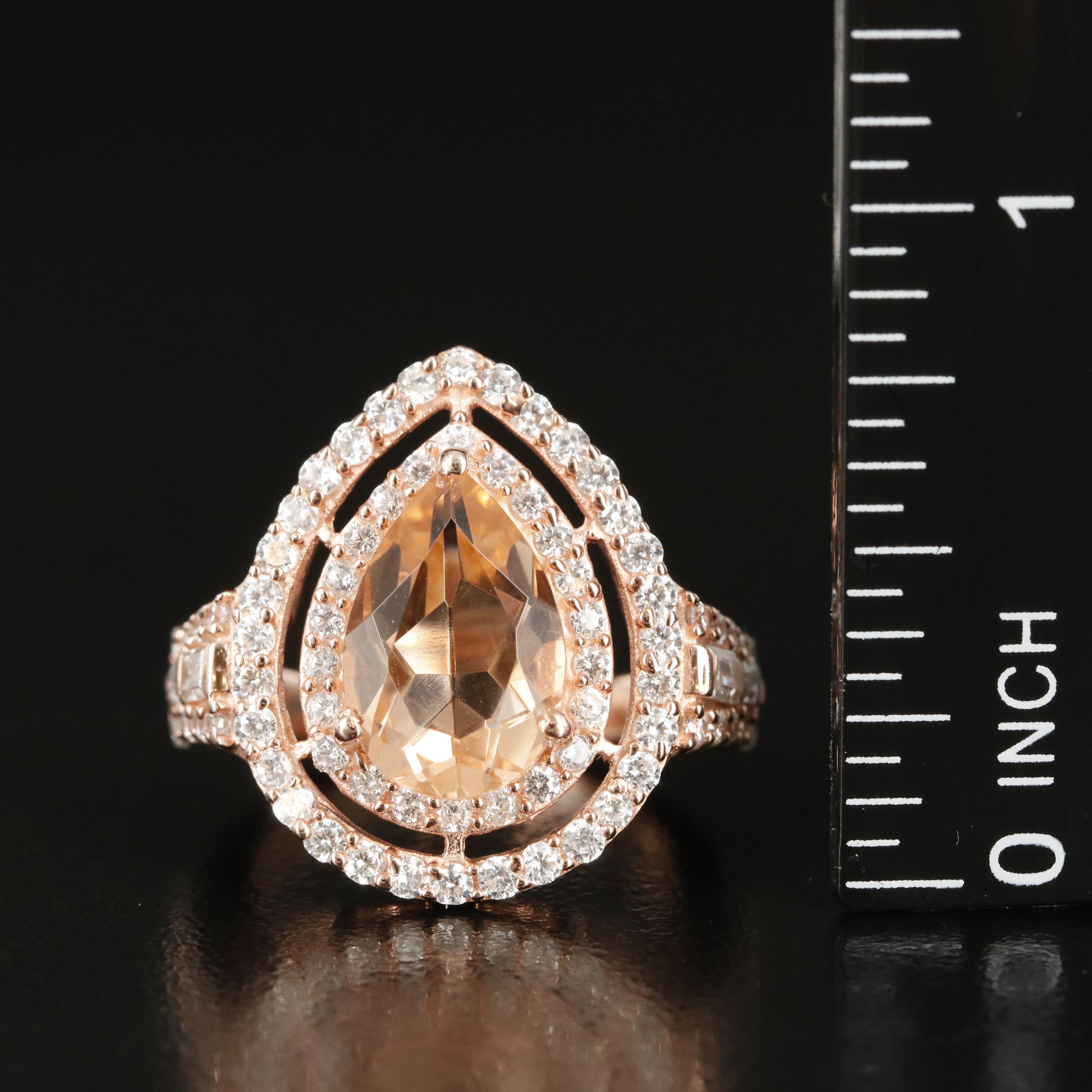 Sterling Glass and Cubic Zirconia Ring