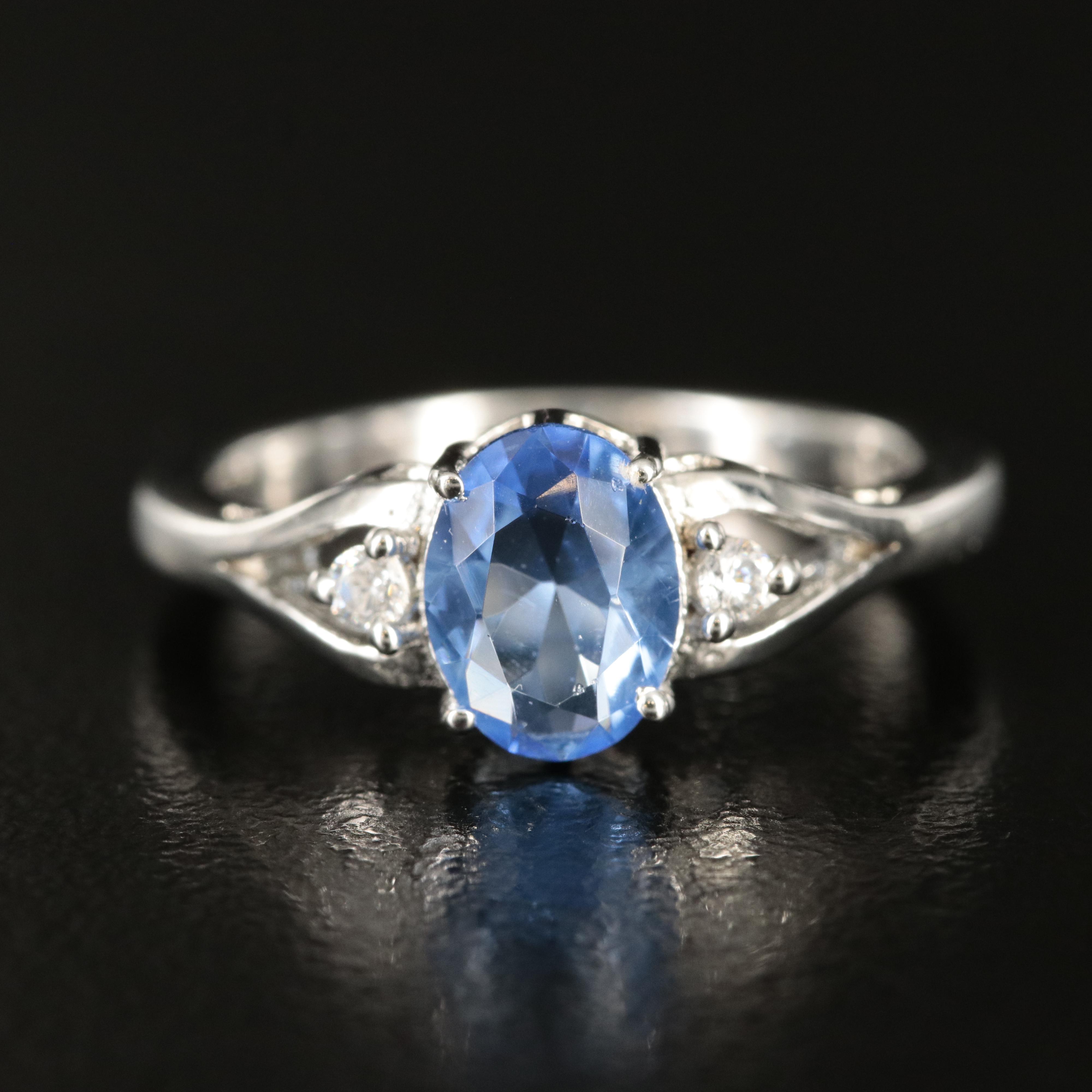 Sterling Glass and Cubic Zirconia Ring