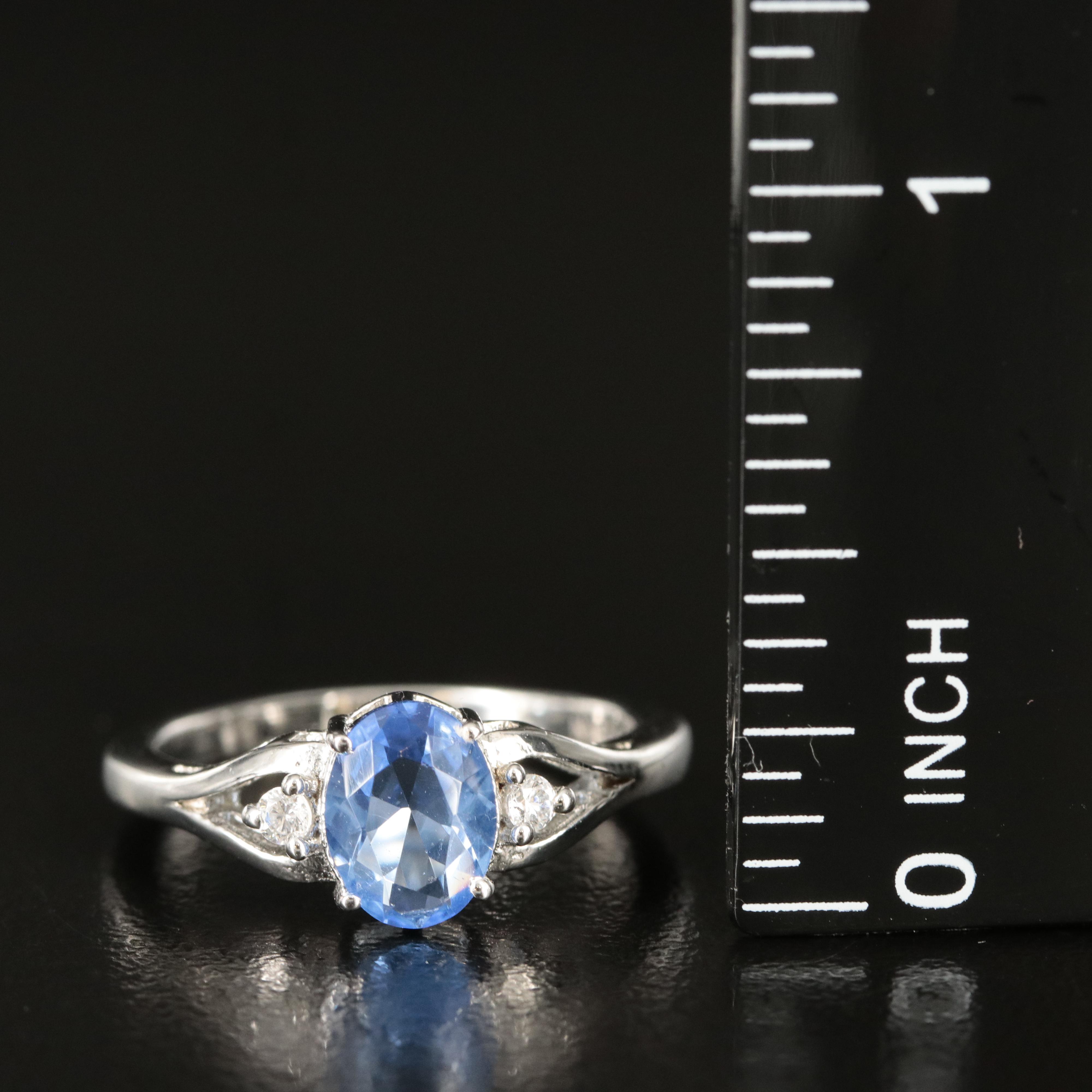 Sterling Glass and Cubic Zirconia Ring