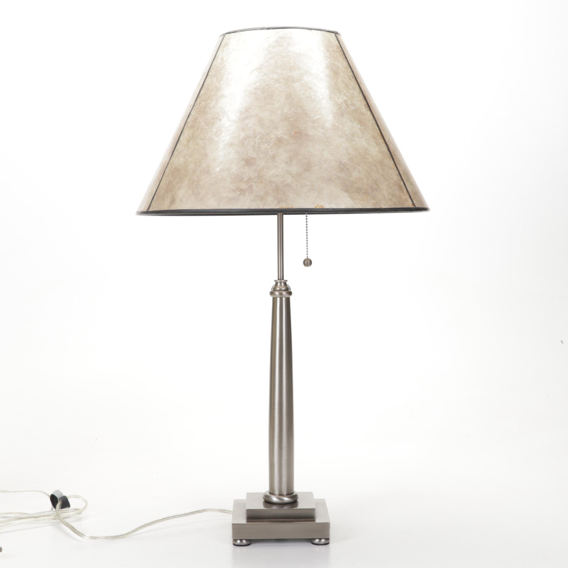 Brushed Nickel and Mica Table Lamp With Pottery Barn Decorator Pillows, More