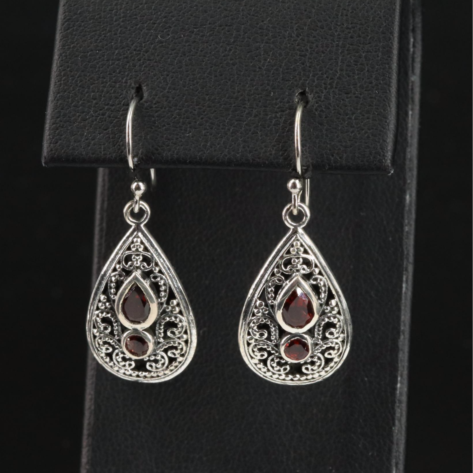 Sterling Garnet Teardrop Dangle Earrings