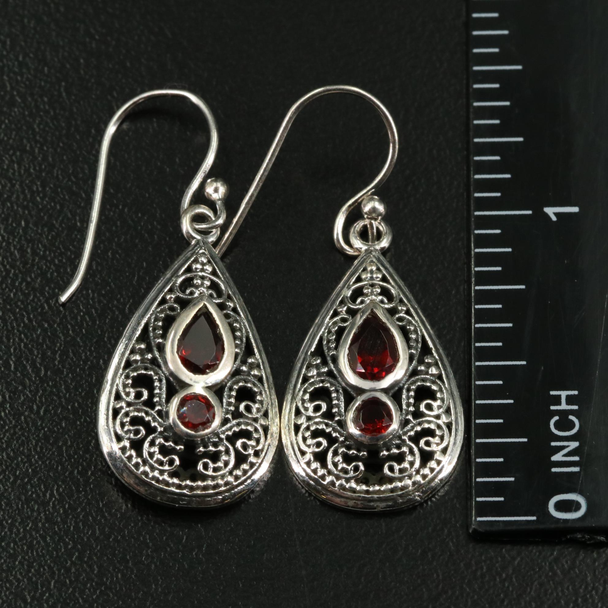Sterling Garnet Teardrop Dangle Earrings