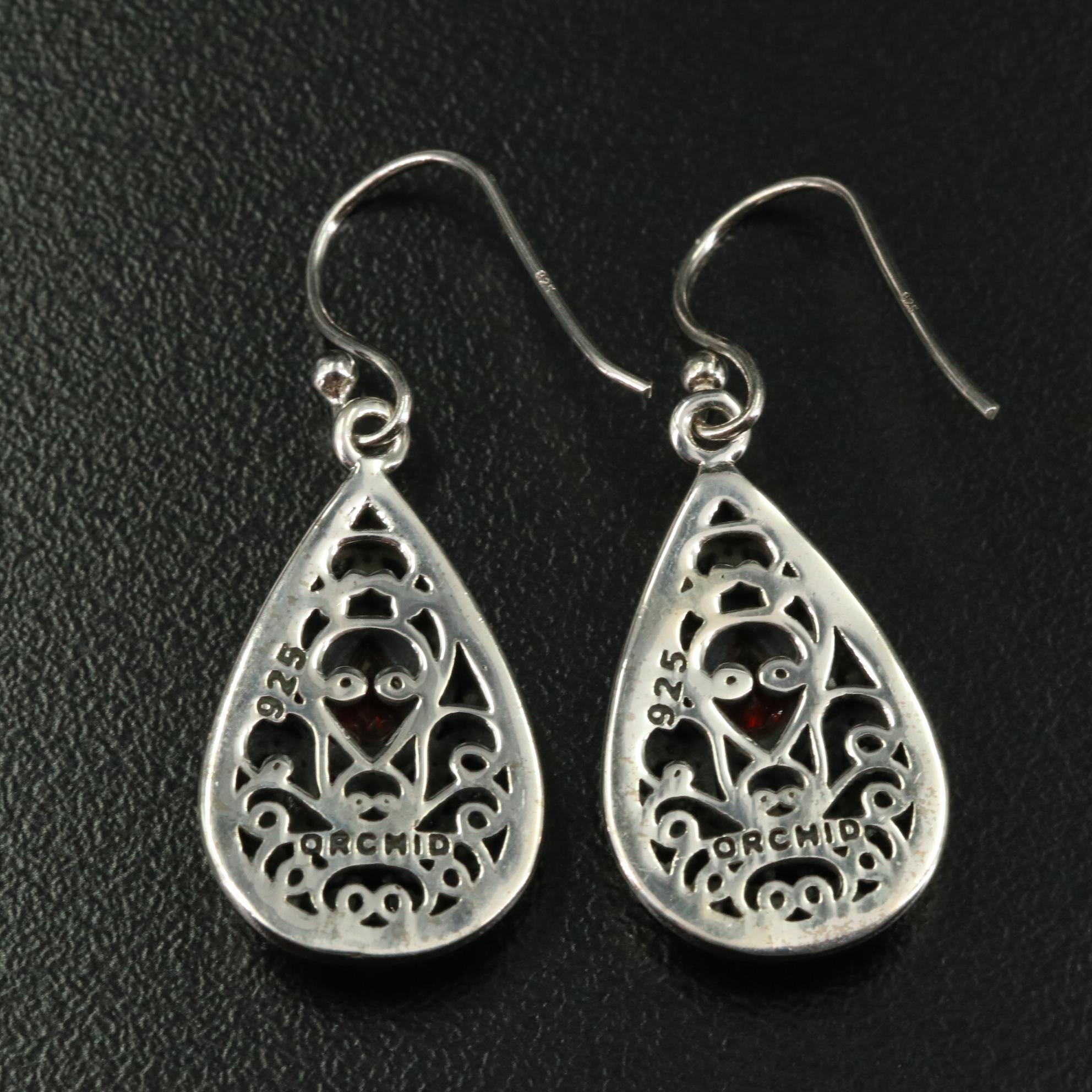 Sterling Garnet Teardrop Dangle Earrings