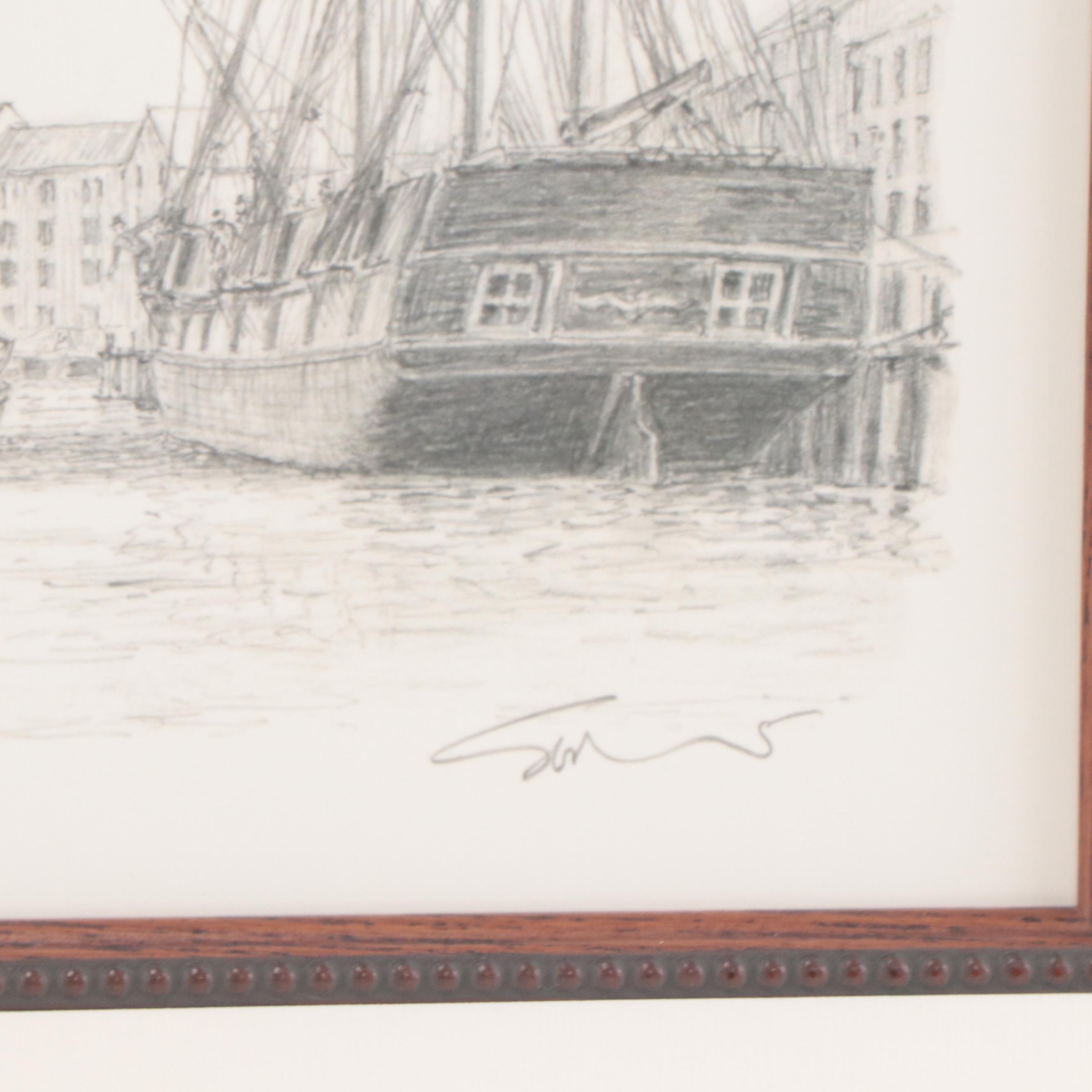 John Stobart Offset Lithograph "Portsmouth, c. 1860," Late 20th Century