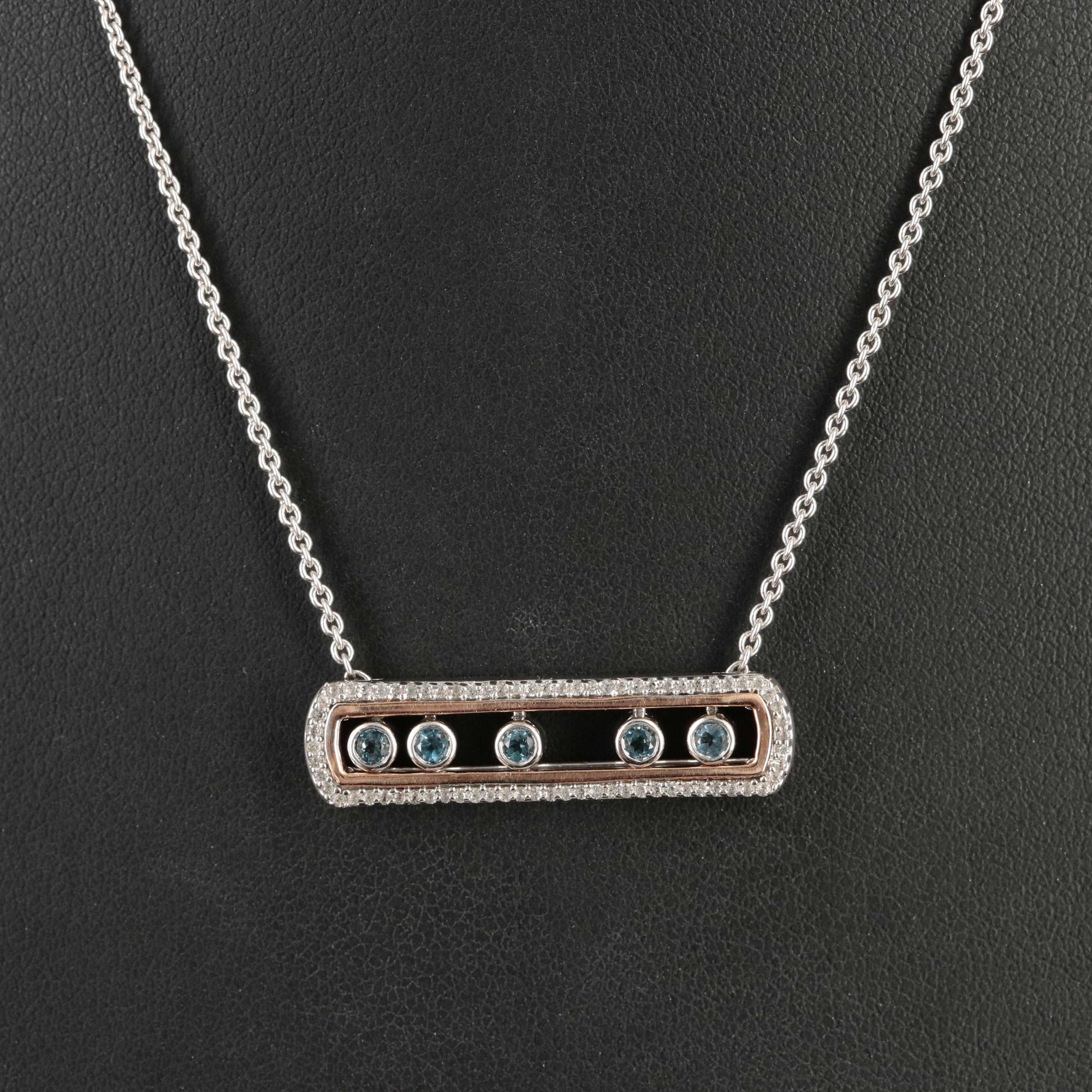 Sterling Topaz and Sapphire Sliding Bar Necklace with 10K Rose Gold Accent