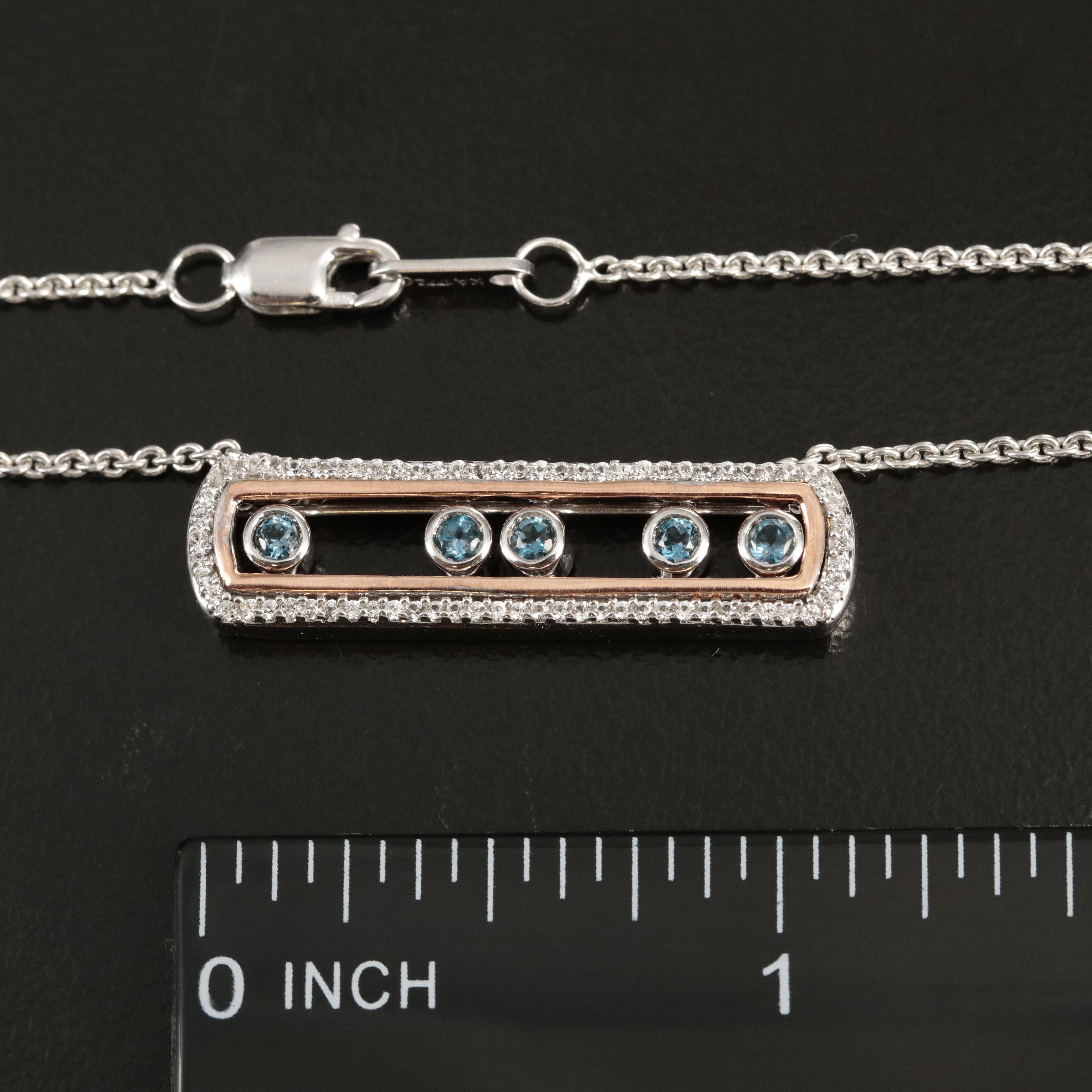 Sterling Topaz and Sapphire Sliding Bar Necklace with 10K Rose Gold Accent