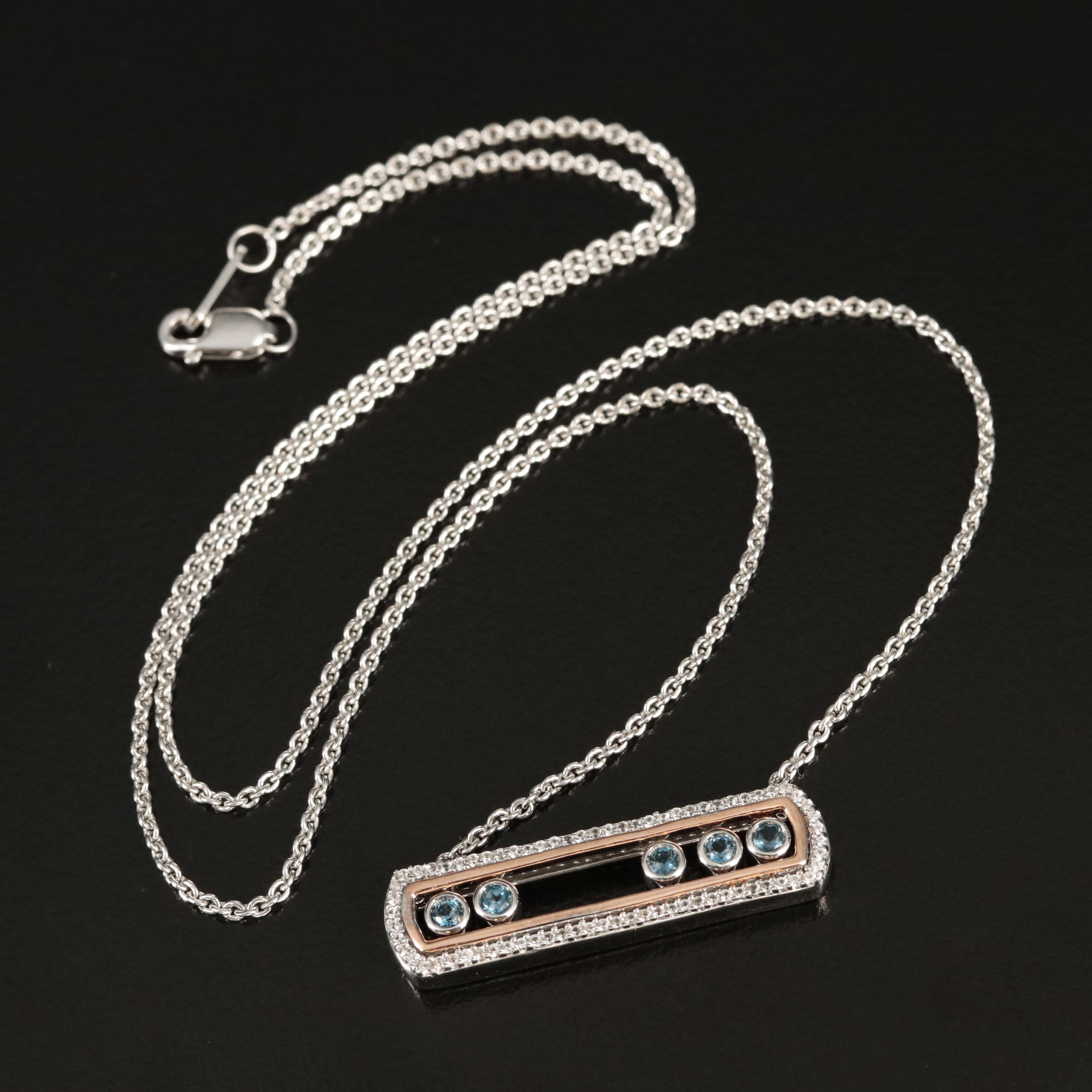 Sterling Topaz and Sapphire Sliding Bar Necklace with 10K Rose Gold Accent