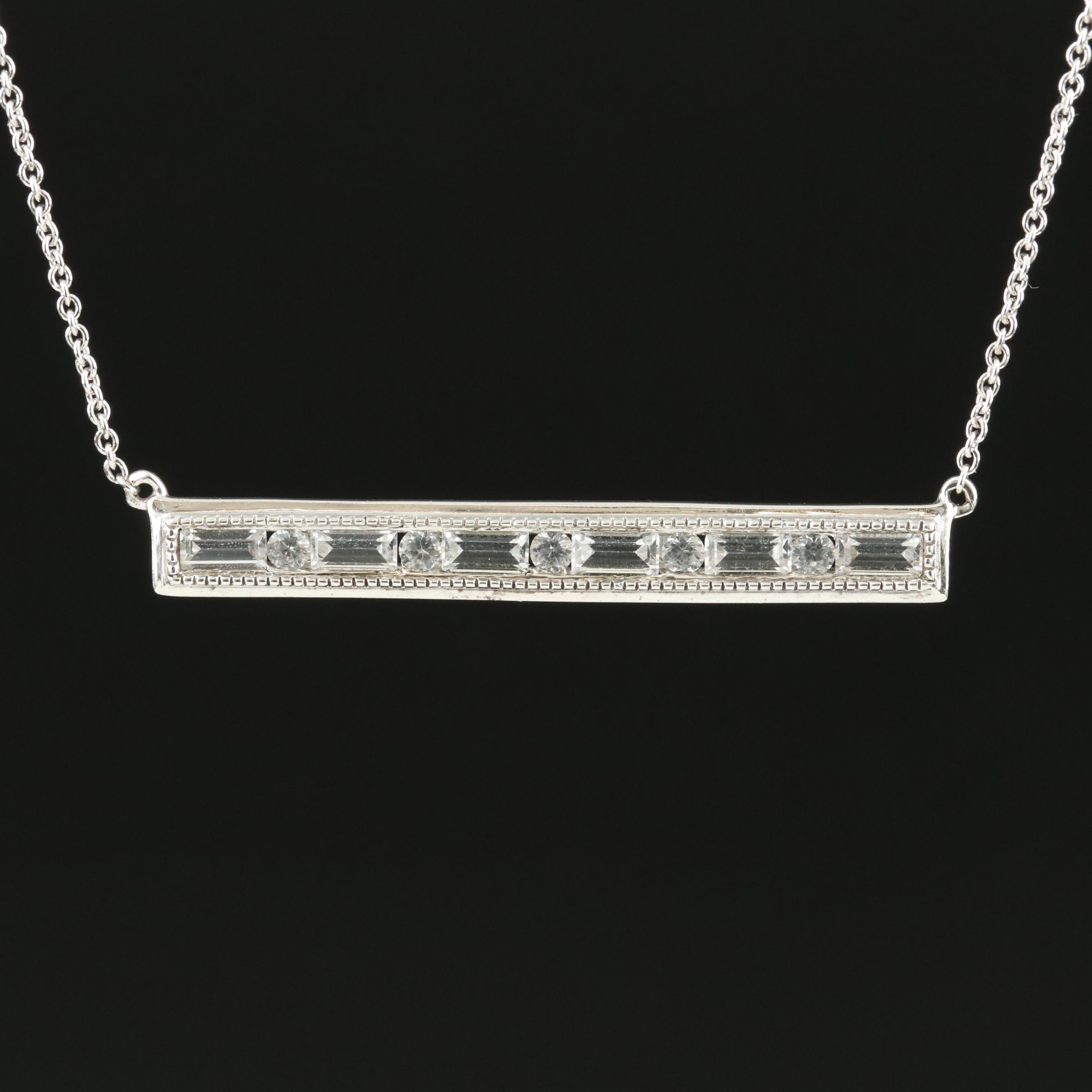 Sterling Sapphire Bar Brooch Necklace