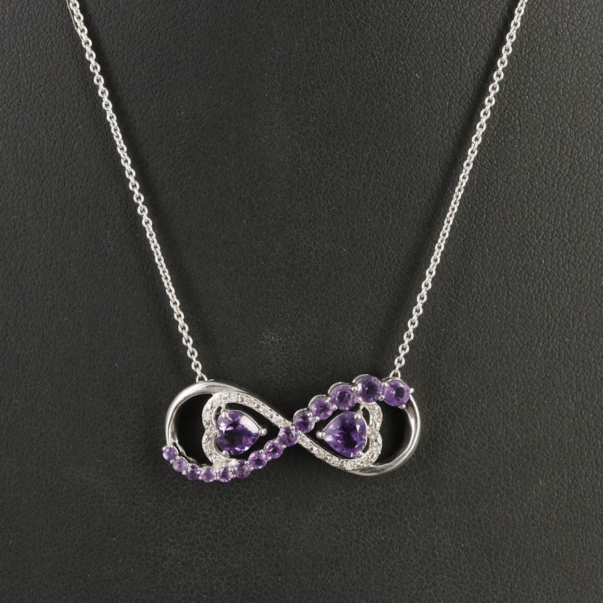 Sterling Amethyst and Diamond Infinity Heart Necklace