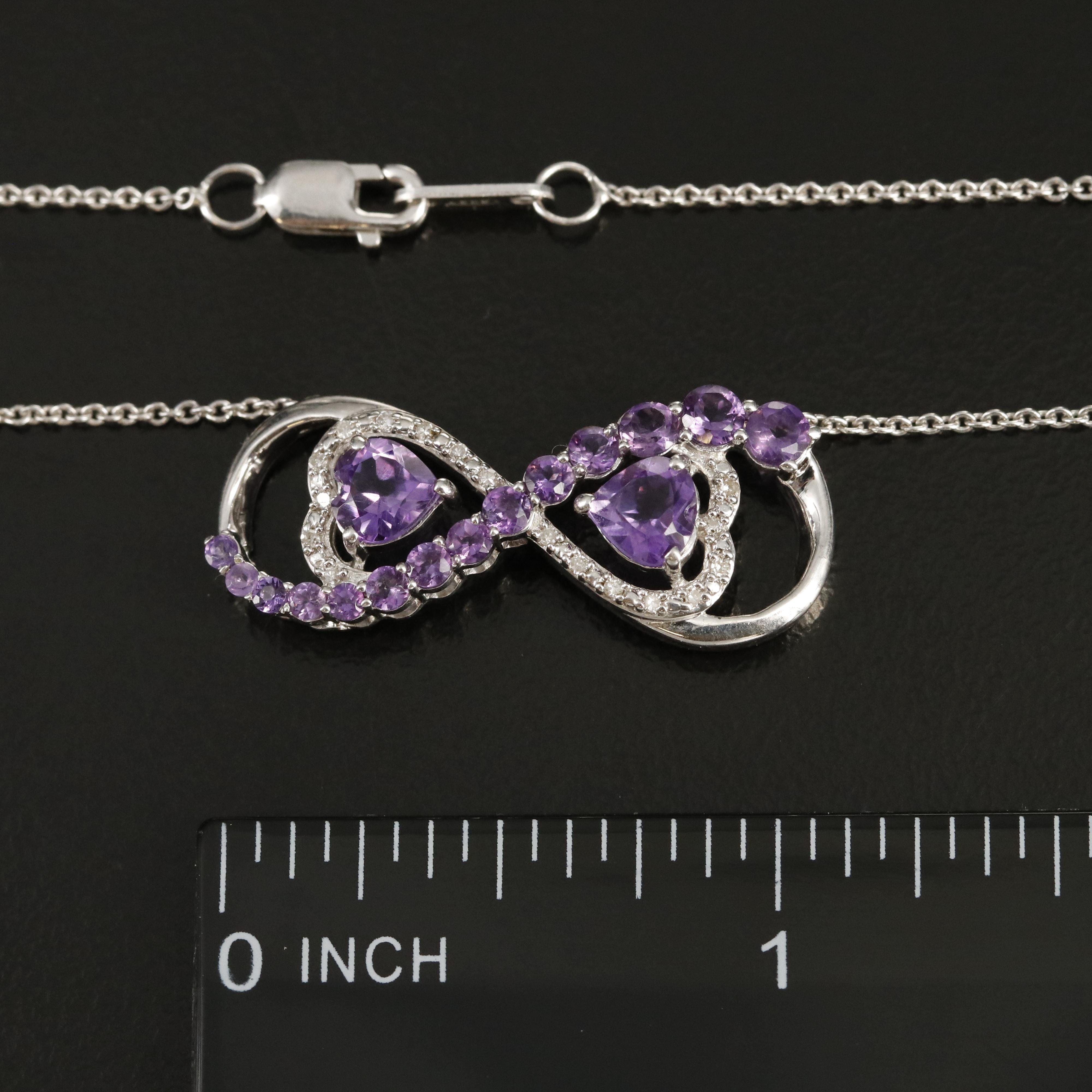 Sterling Amethyst and Diamond Infinity Heart Necklace