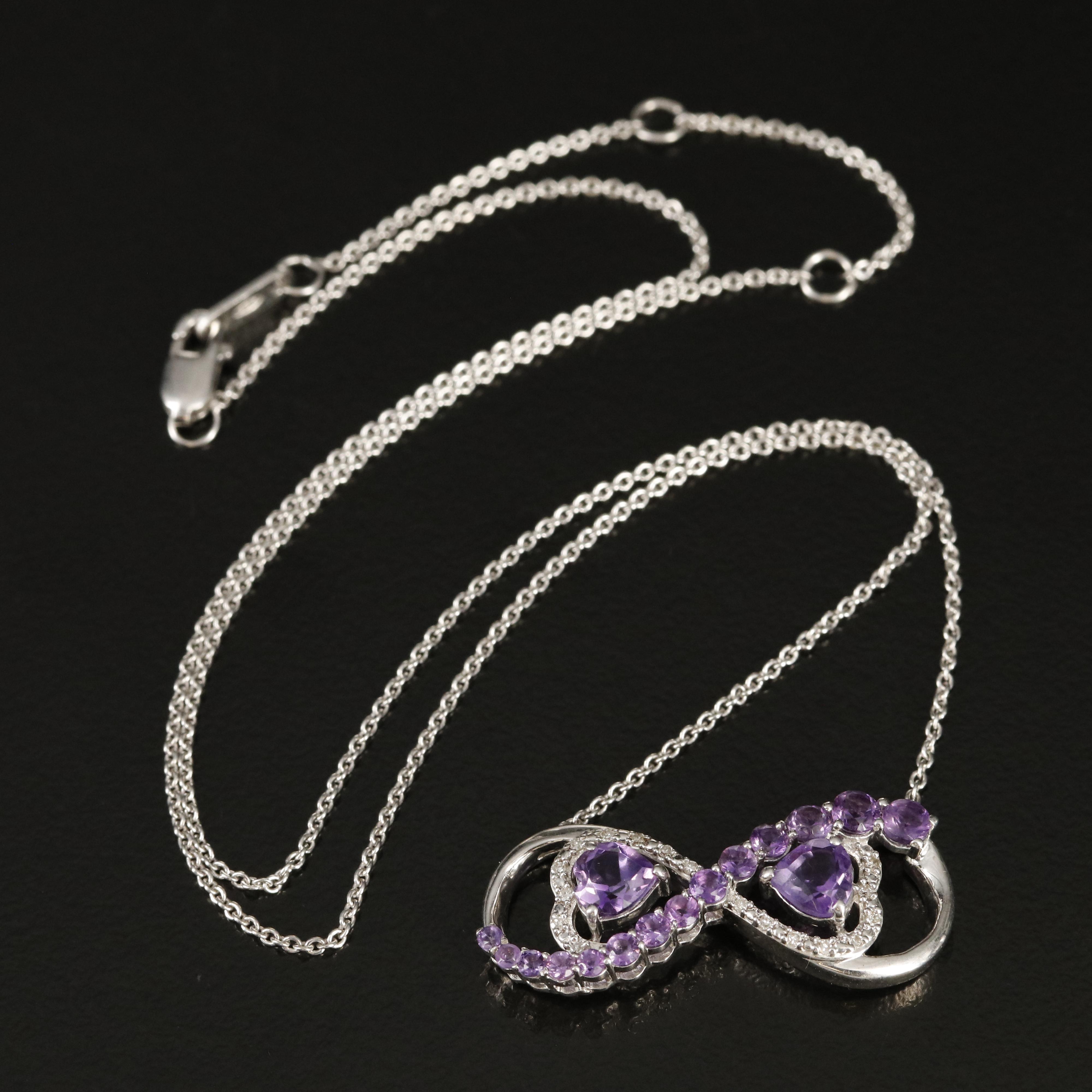 Sterling Amethyst and Diamond Infinity Heart Necklace