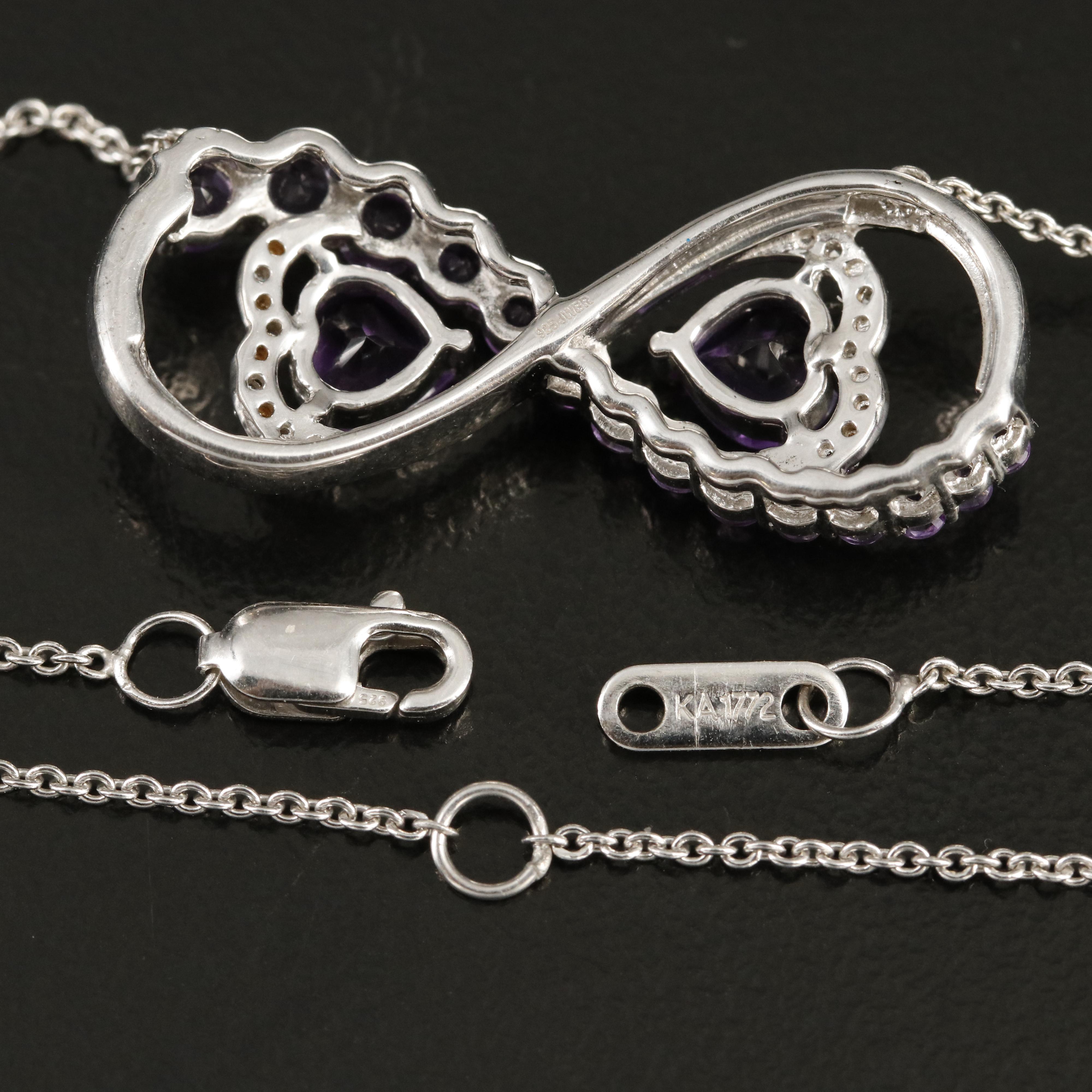 Sterling Amethyst and Diamond Infinity Heart Necklace