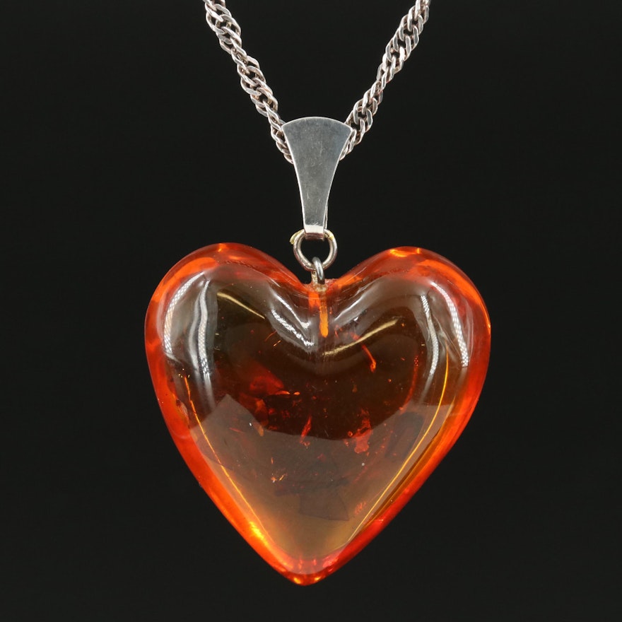 Sterling Amber Heart Necklace