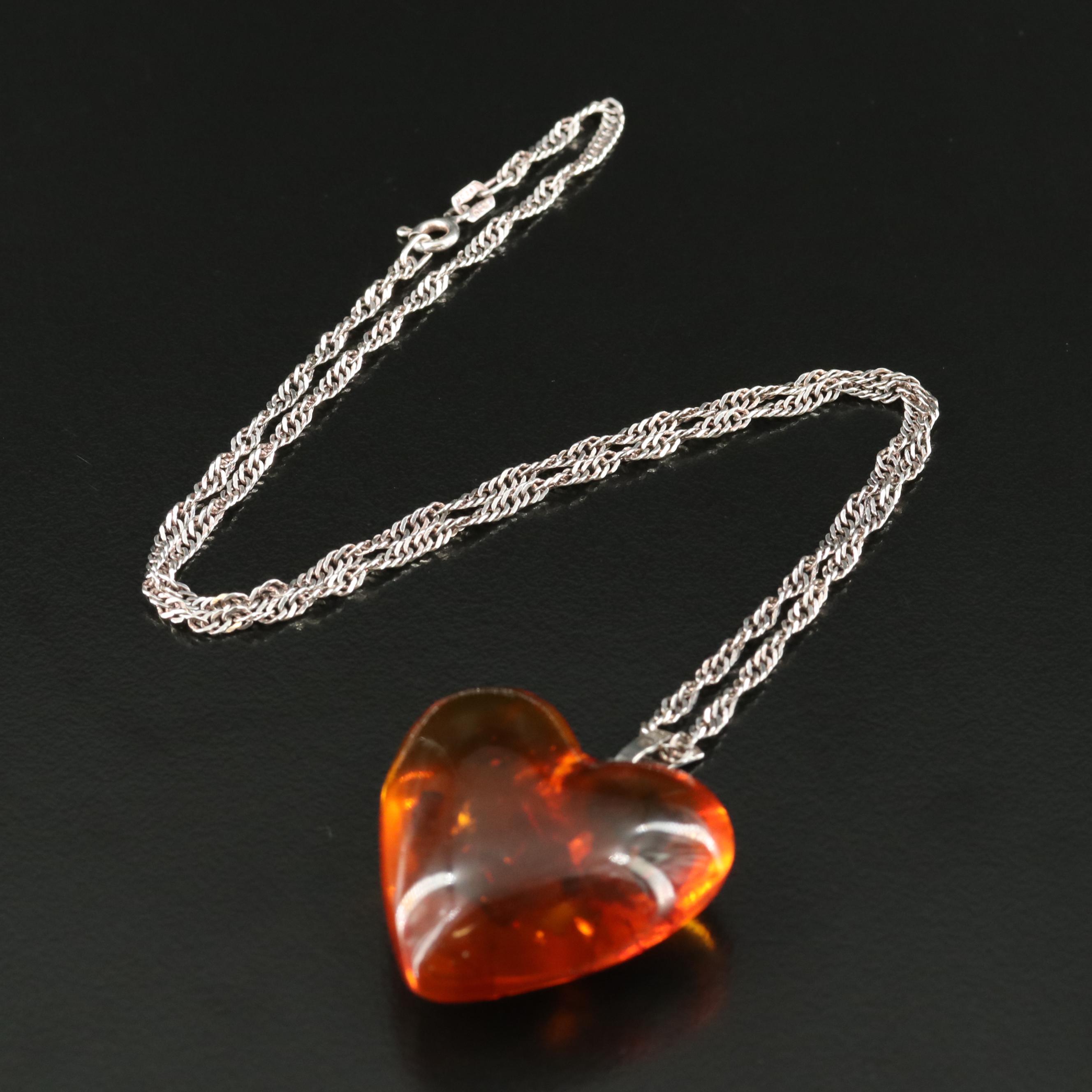 Sterling Amber Heart Necklace