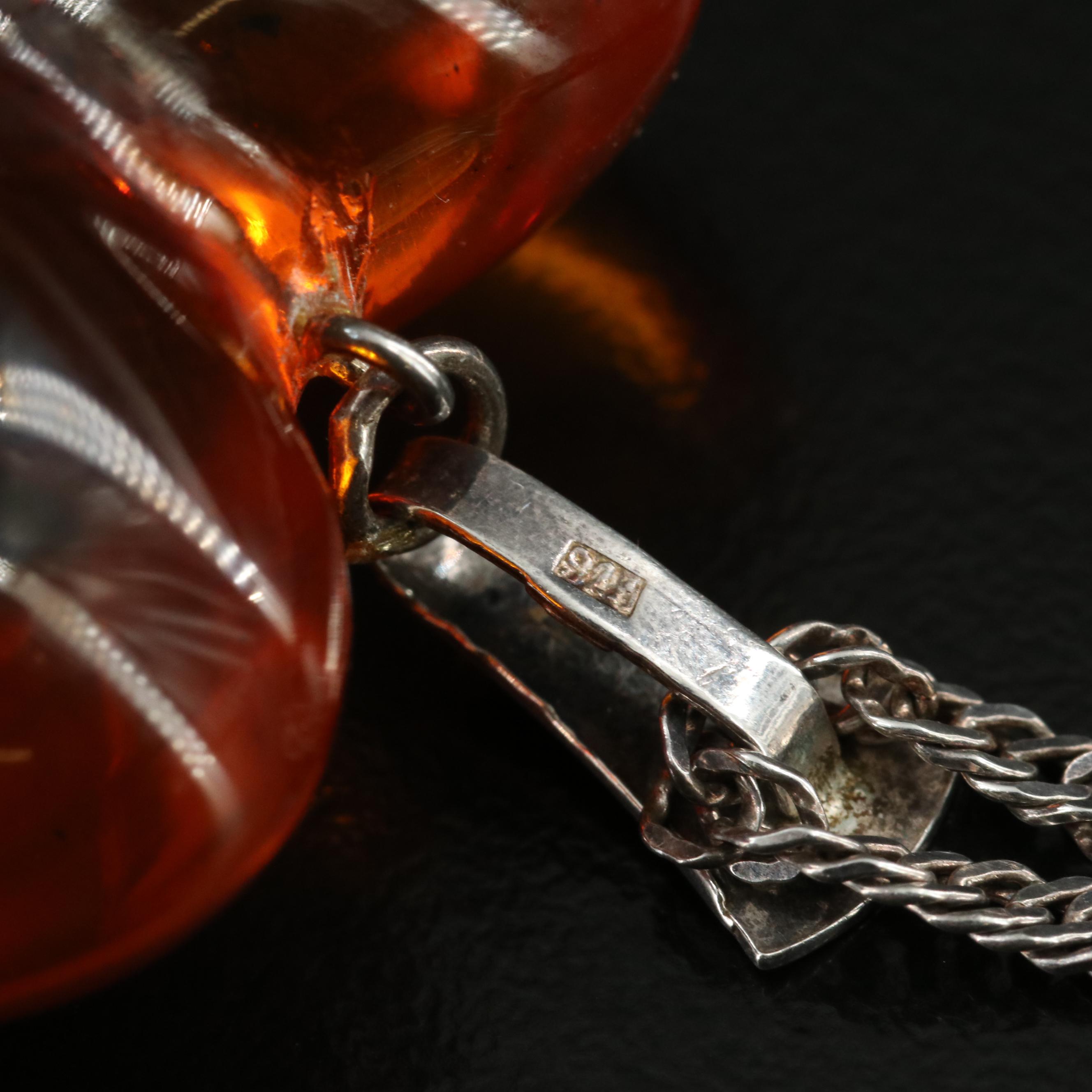 Sterling Amber Heart Necklace