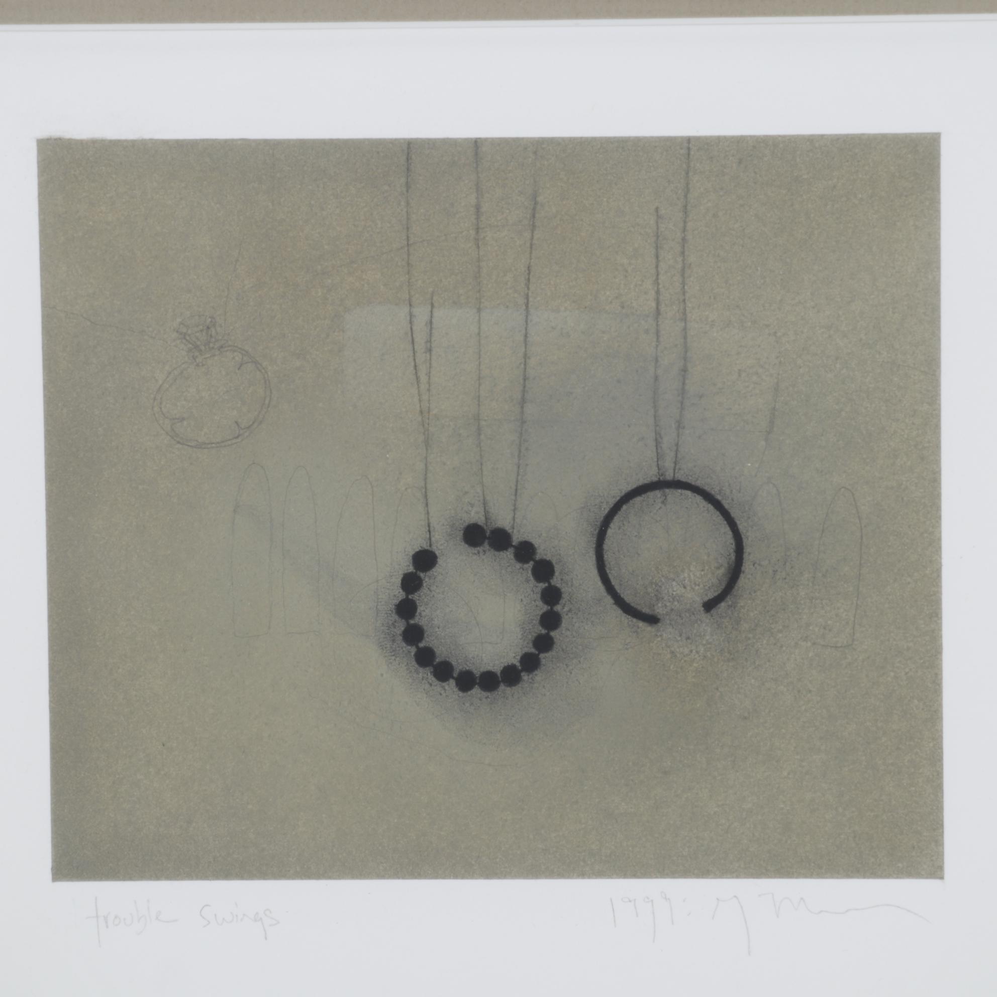 Greg Murr Pastel and Charcoal Drawing "Trouble Swings," 1999