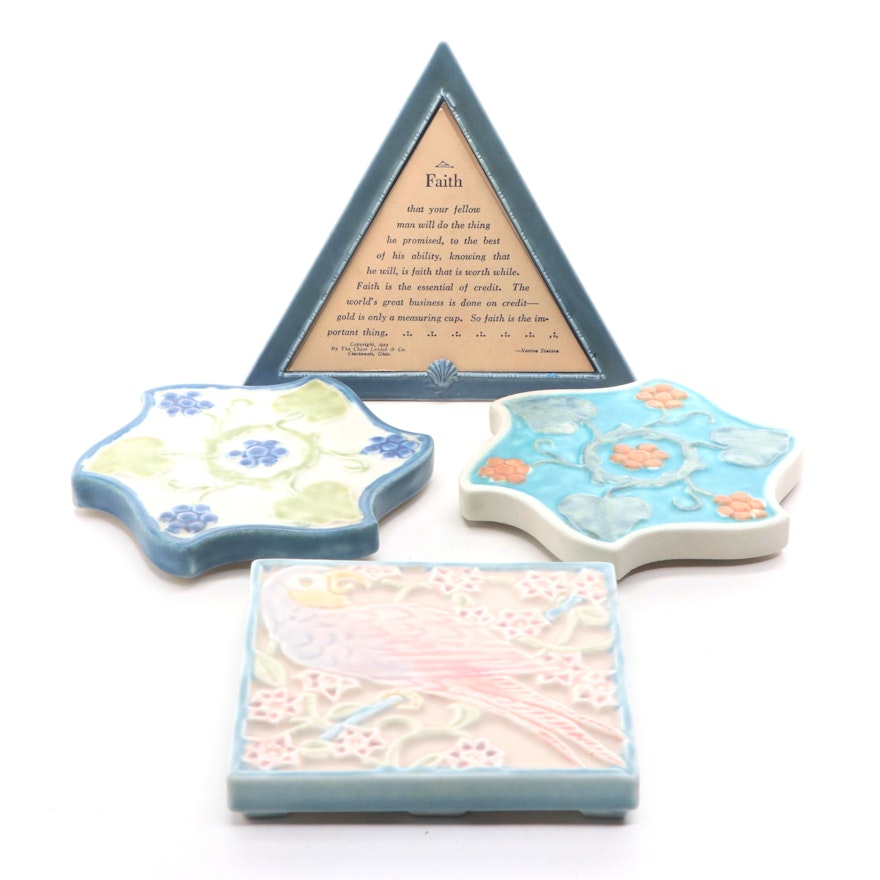 Rookwood Pottery Blue Glaze Frame with Inspirational Quotes and More