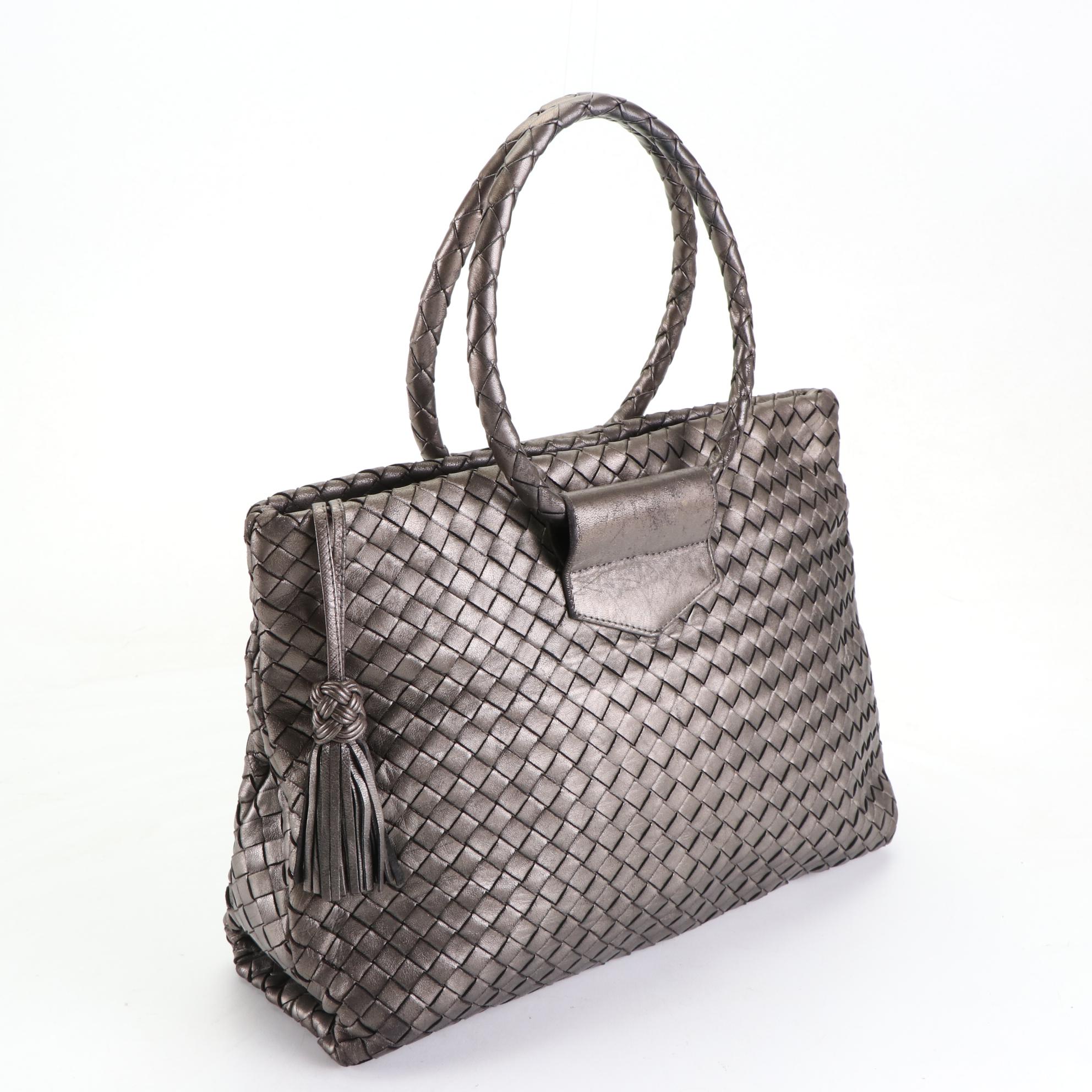 Bottega Veneta Metallic Intrecciato Leather Handbag