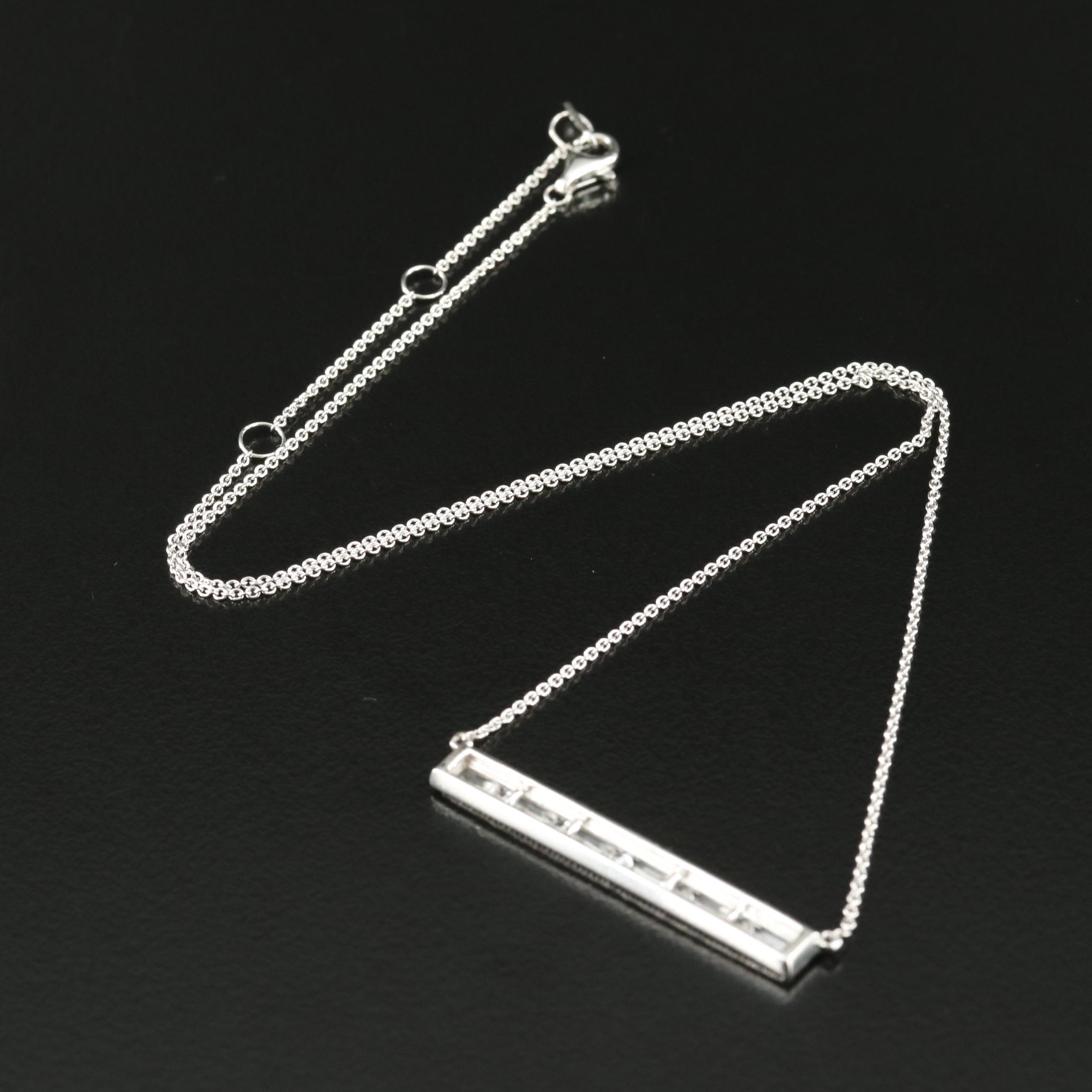 Sterling Sapphire Bar Brooch Necklace