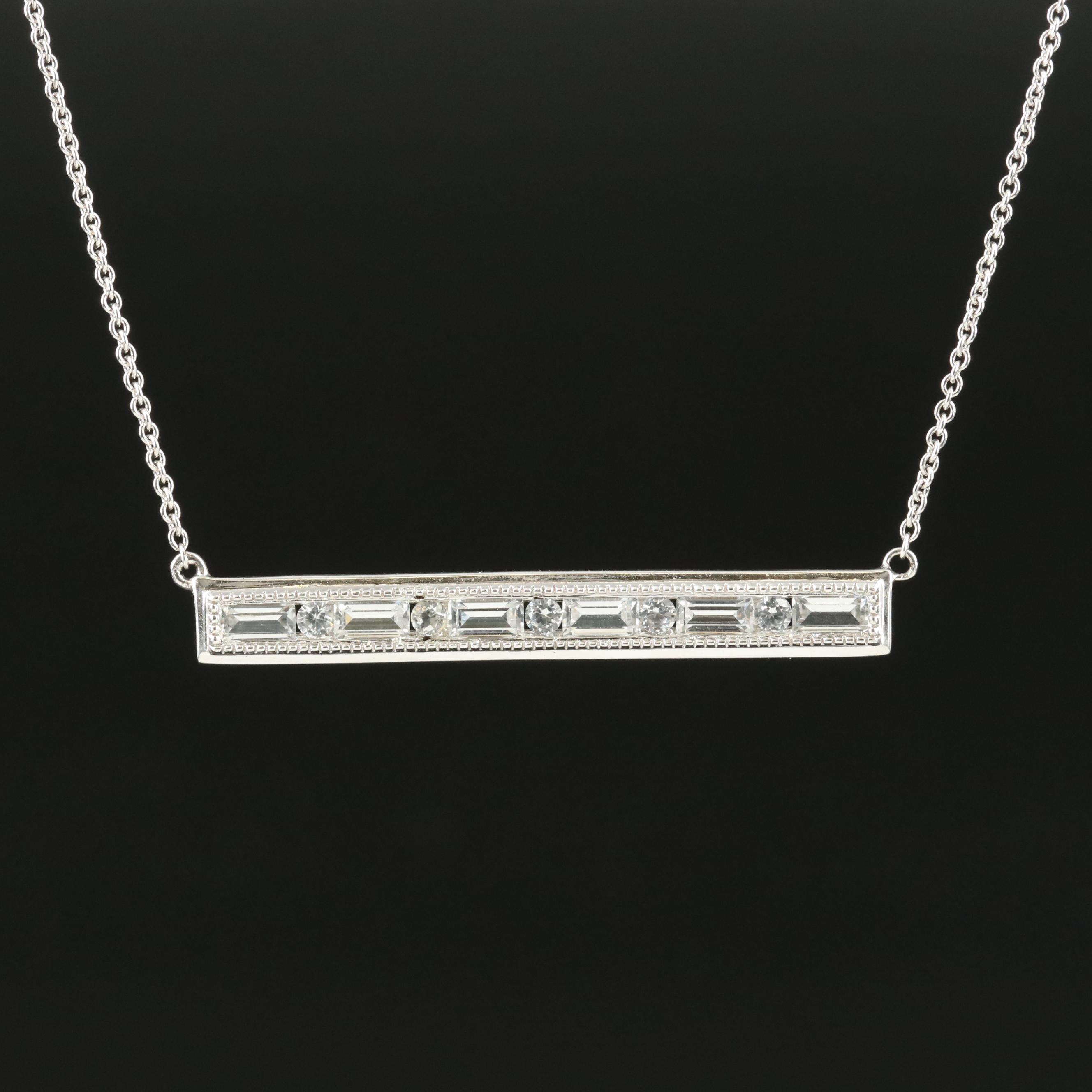 Sterling Sapphire Bar Brooch Necklace