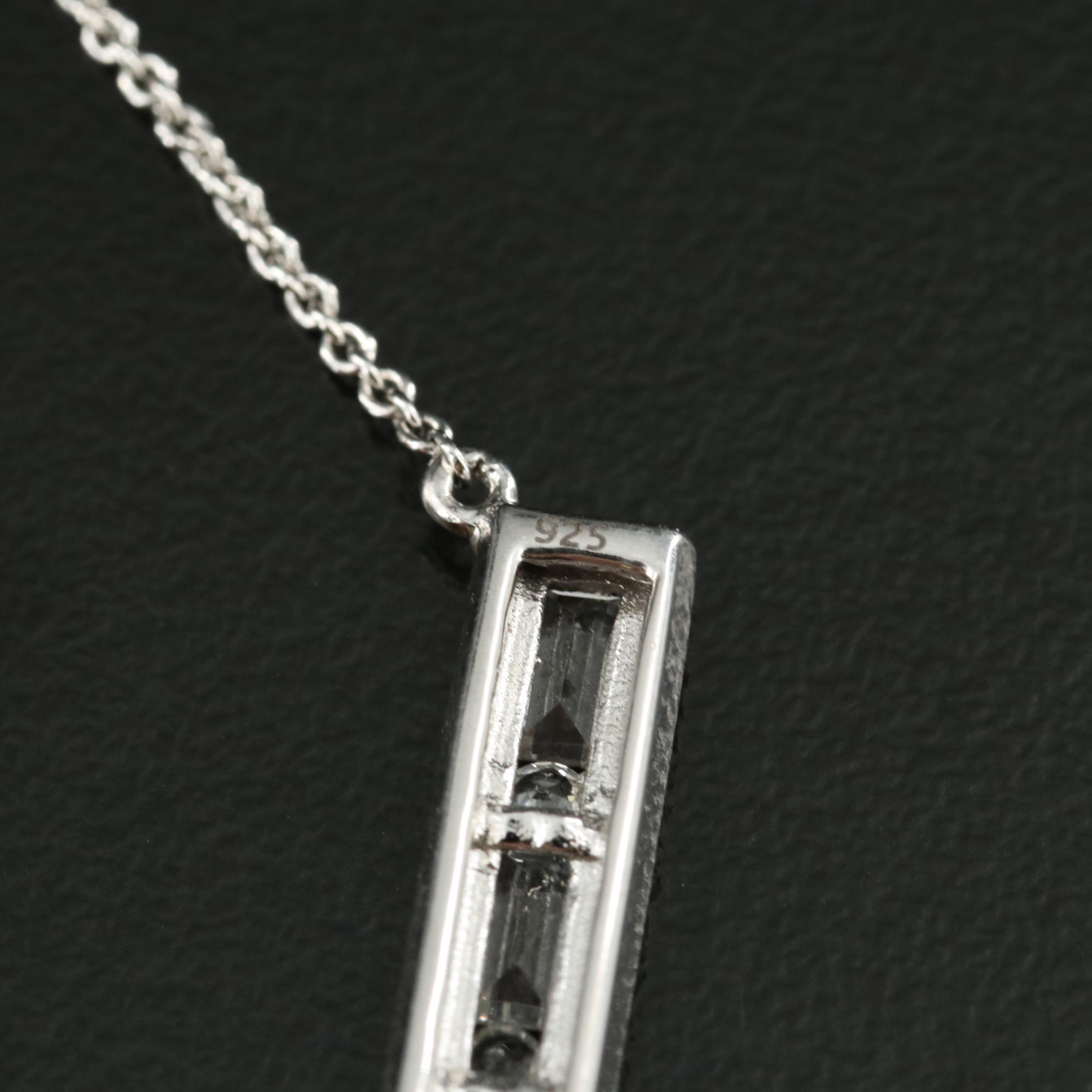 Sterling Sapphire Bar Brooch Necklace