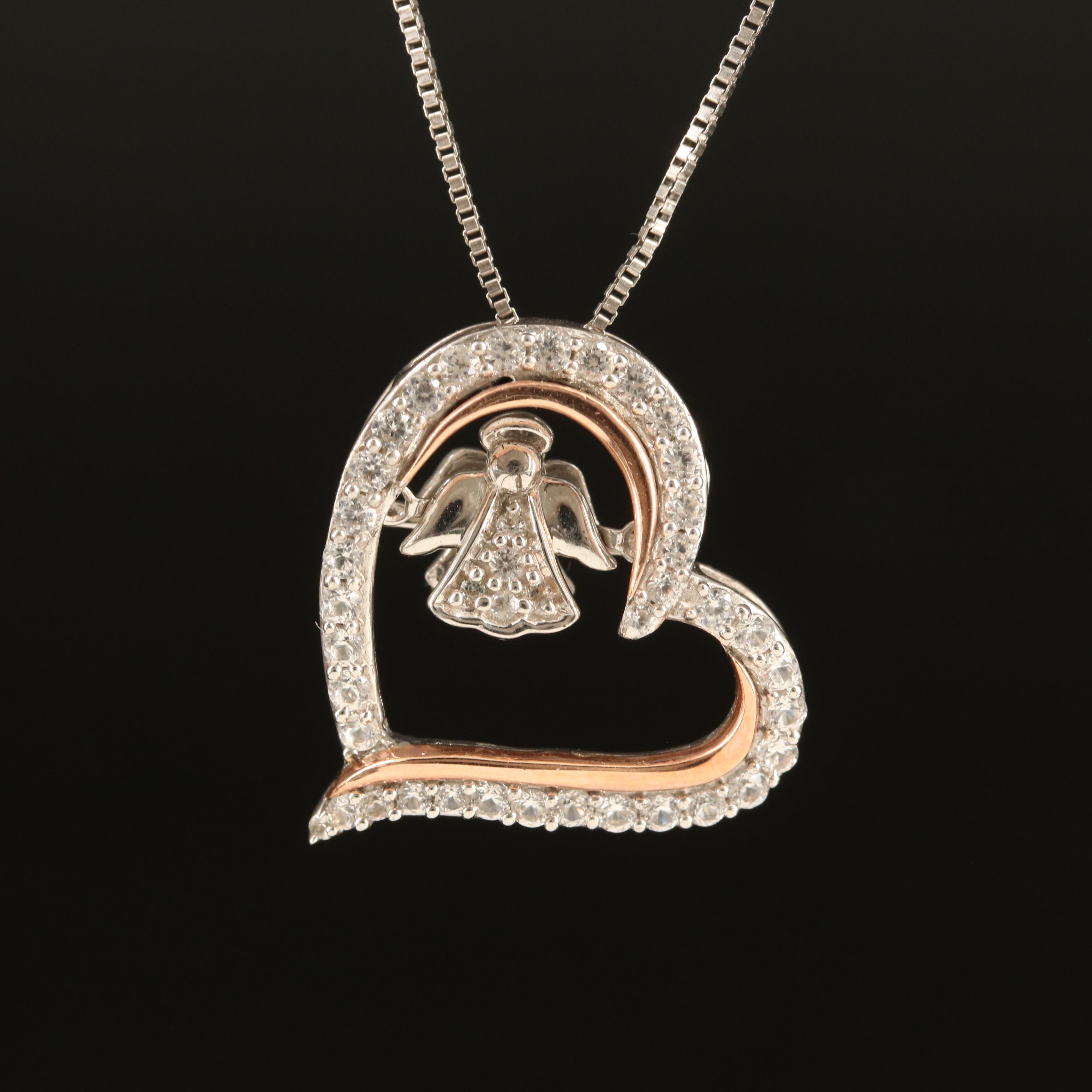 Sterling White Sapphire Angel Shimmer Necklace with 10K Rose Gold Accents