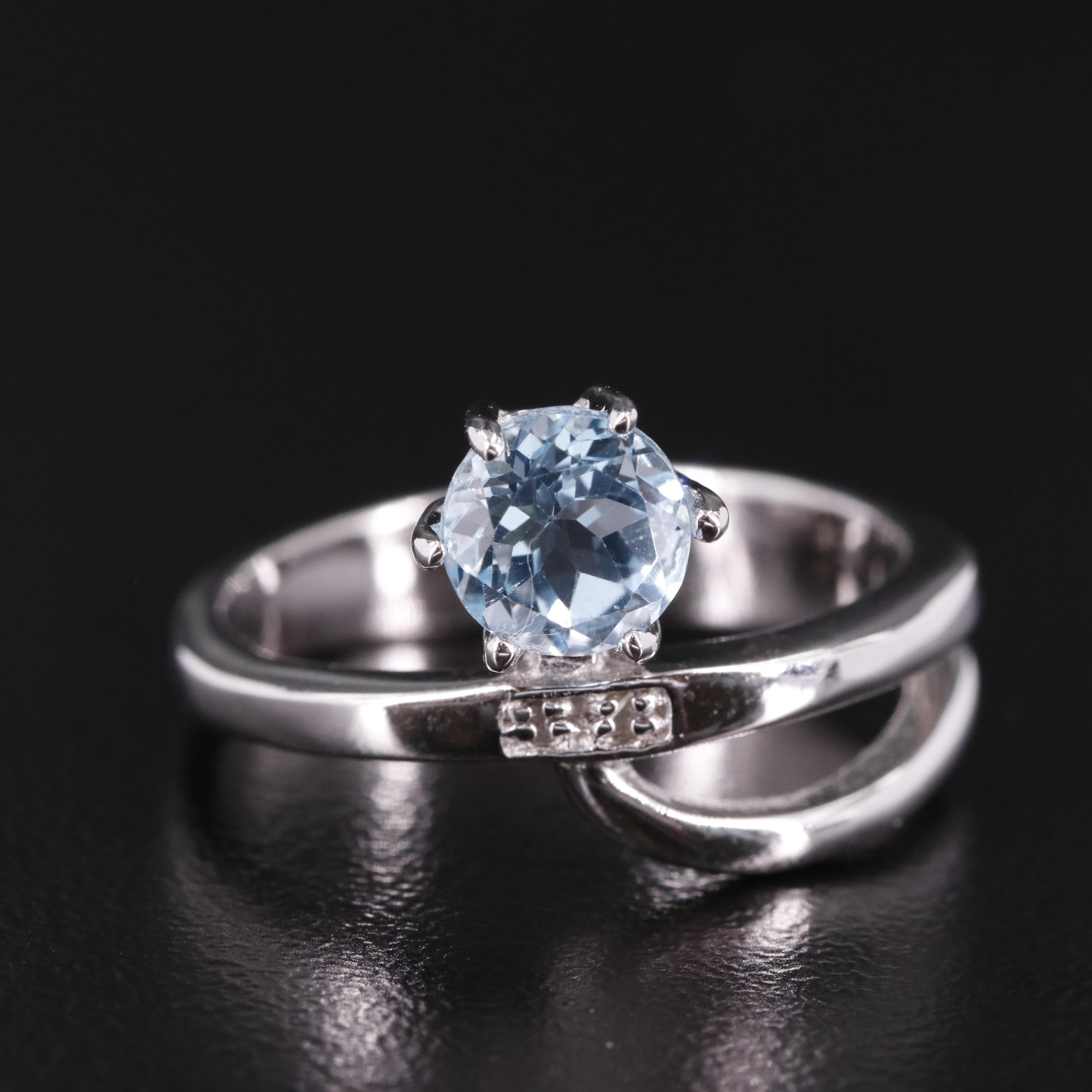 Sterling Blue Topaz and Diamond Ring