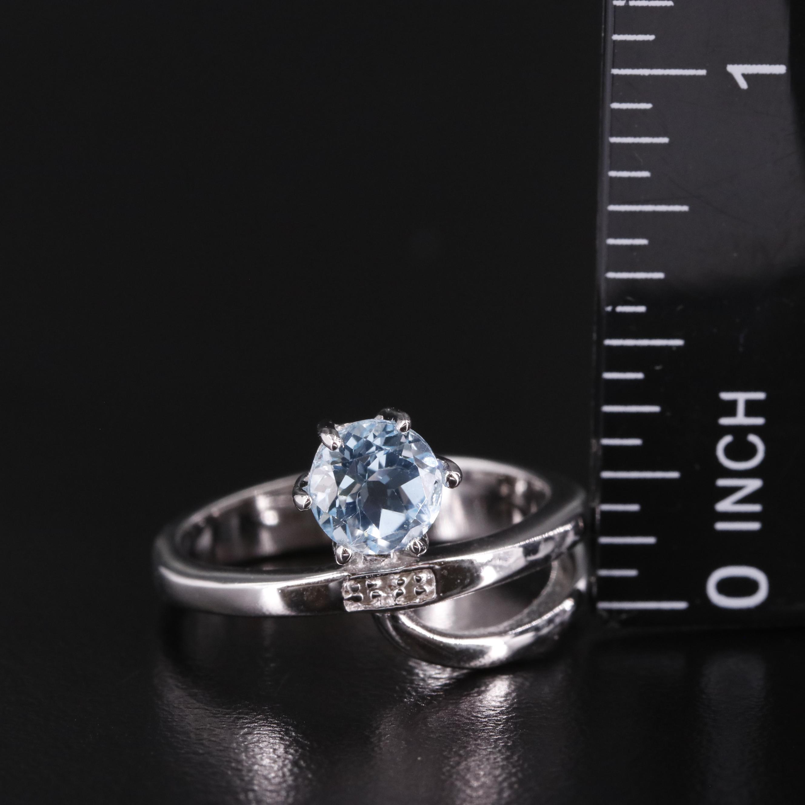 Sterling Blue Topaz and Diamond Ring