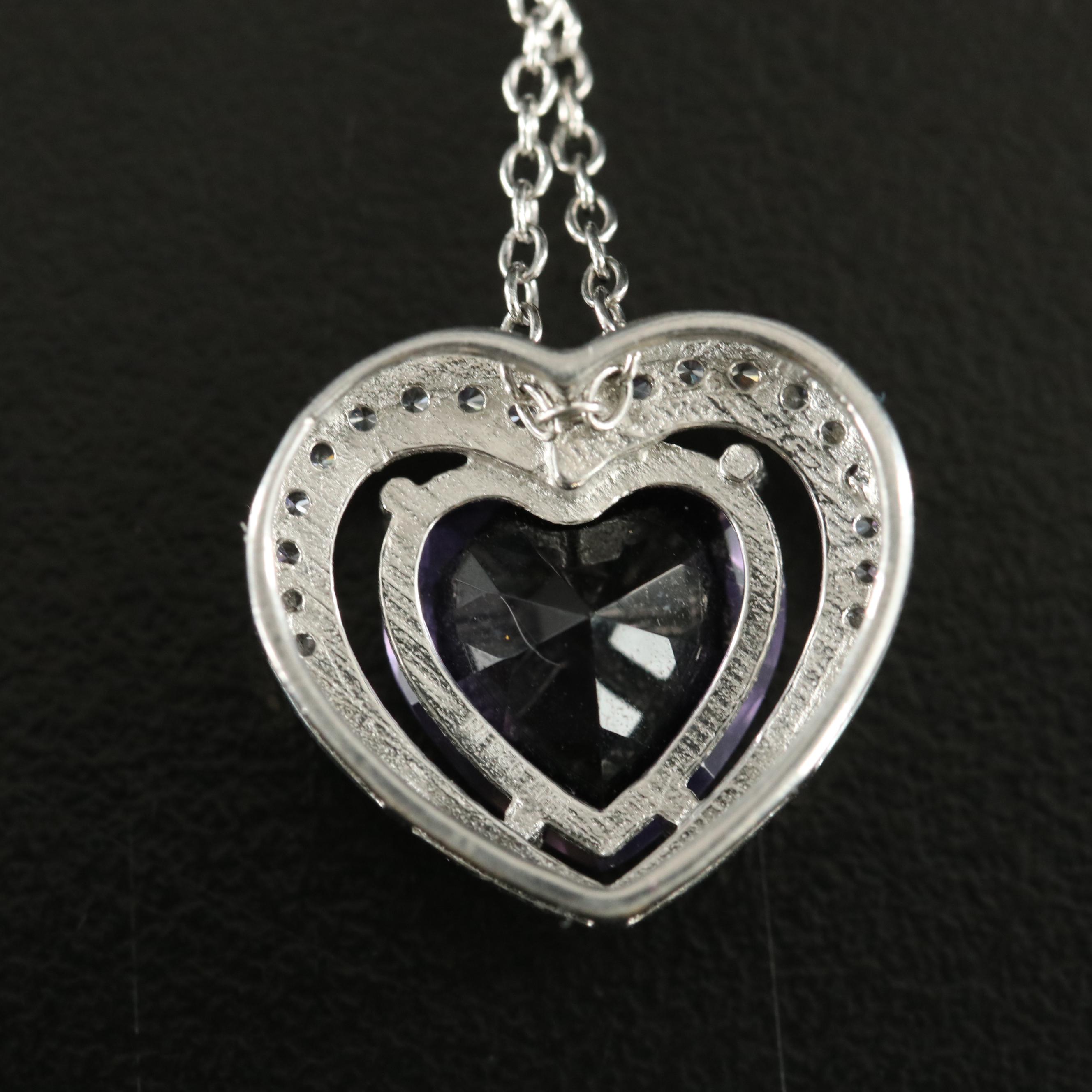 Sterling Cubic Zirconia and Glass Heart Pendant Necklace