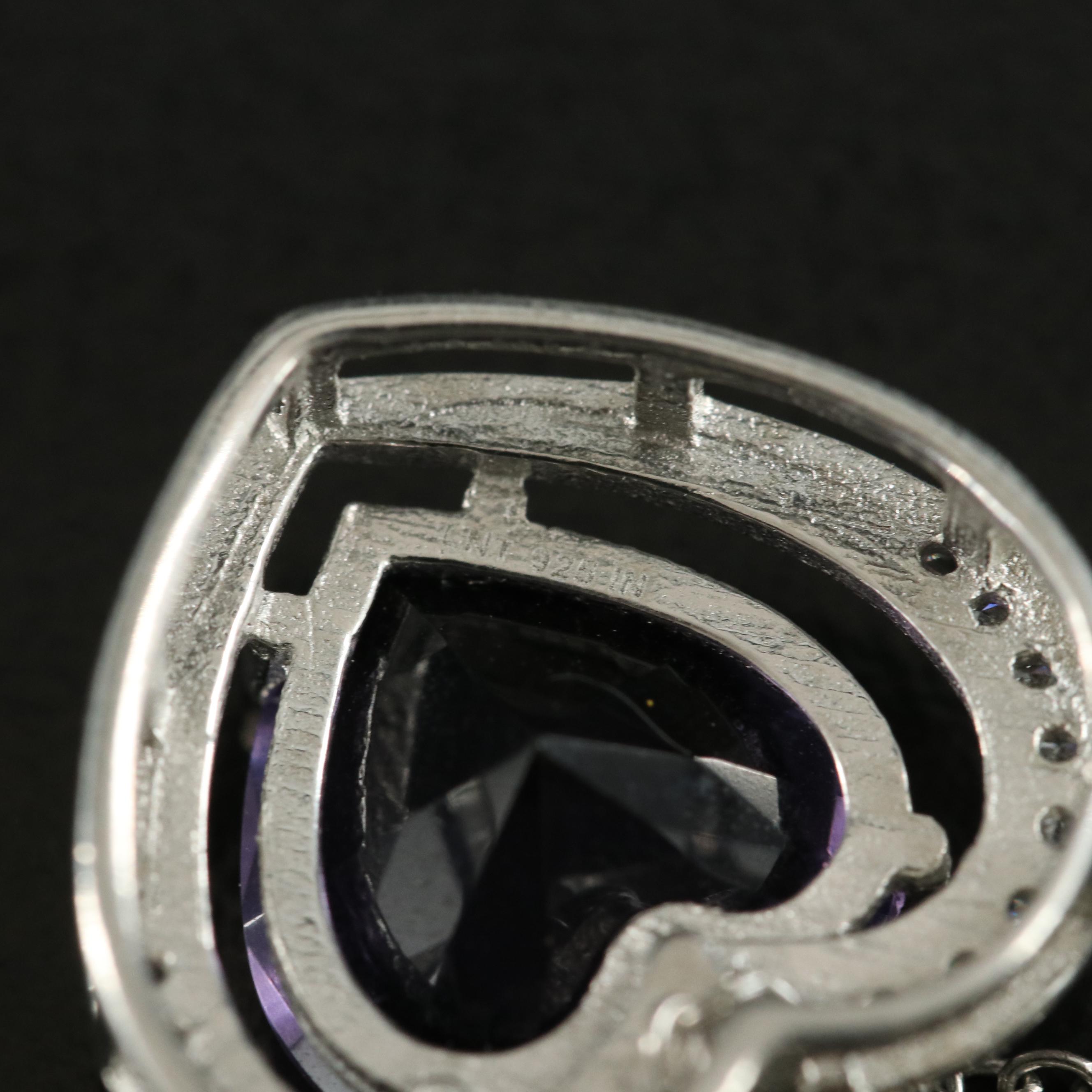 Sterling Cubic Zirconia and Glass Heart Pendant Necklace