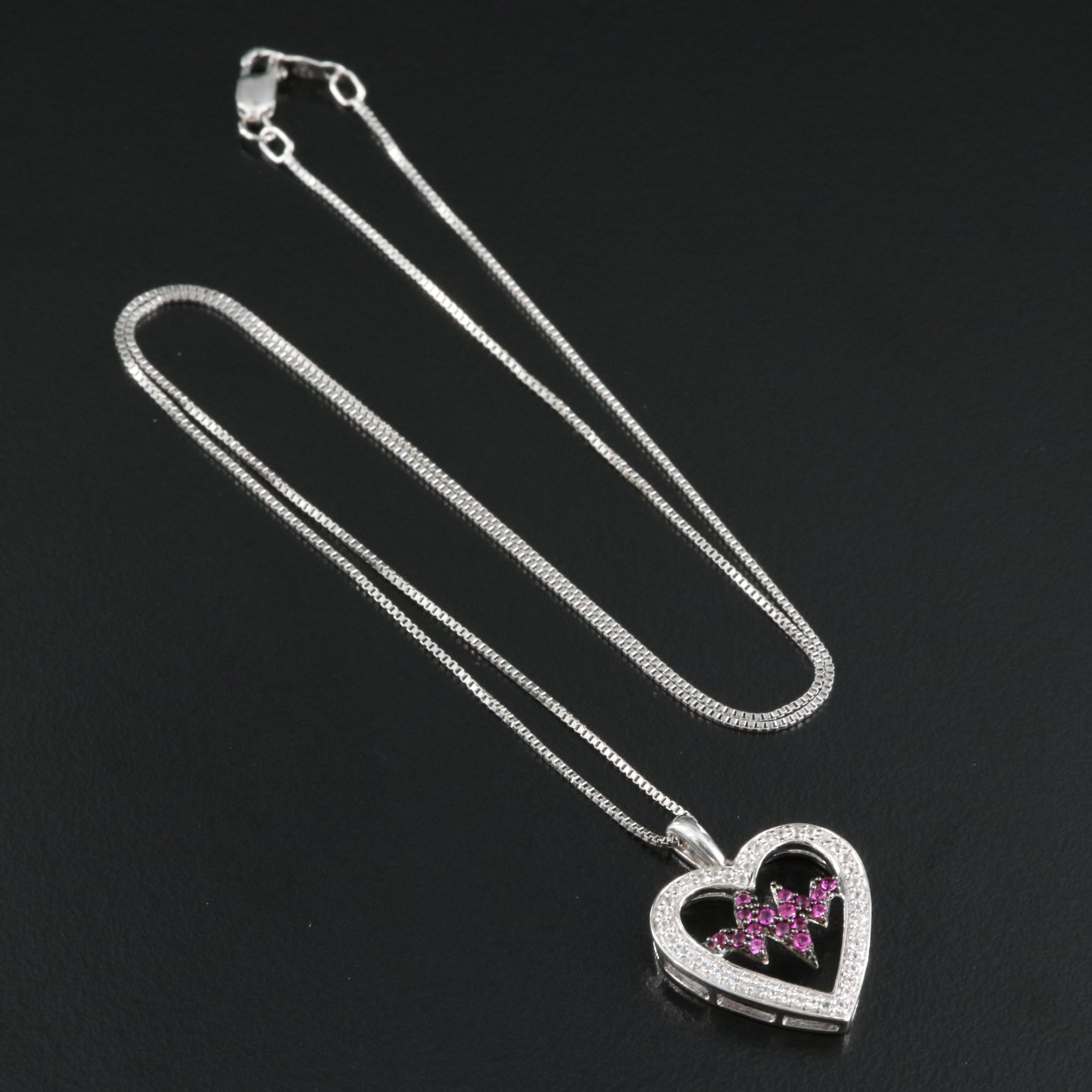 Sterling Ruby and Sapphire Heartbeat Pendant Necklace