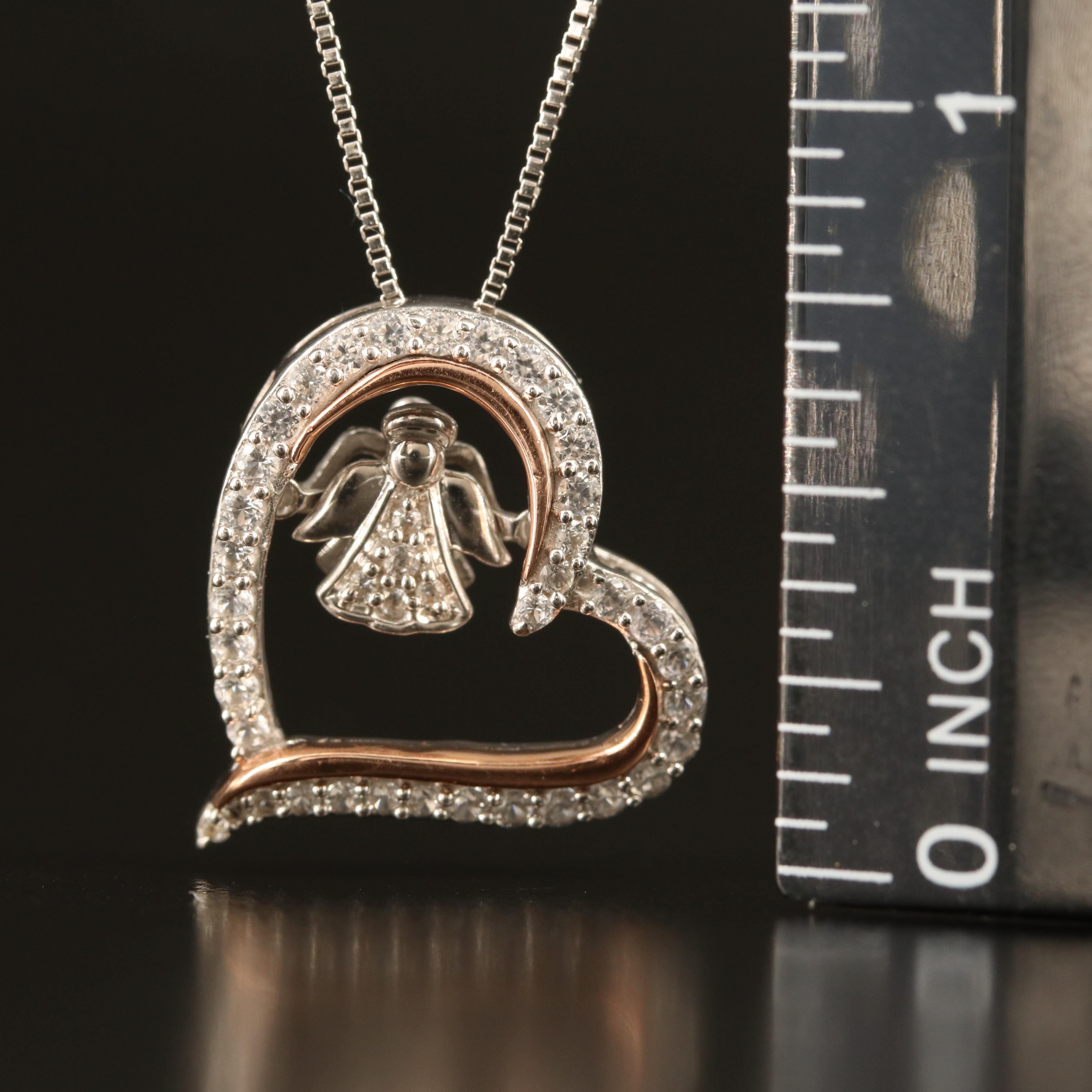 Sterling White Sapphire Angel Shimmer Necklace with 10K Rose Gold Accents