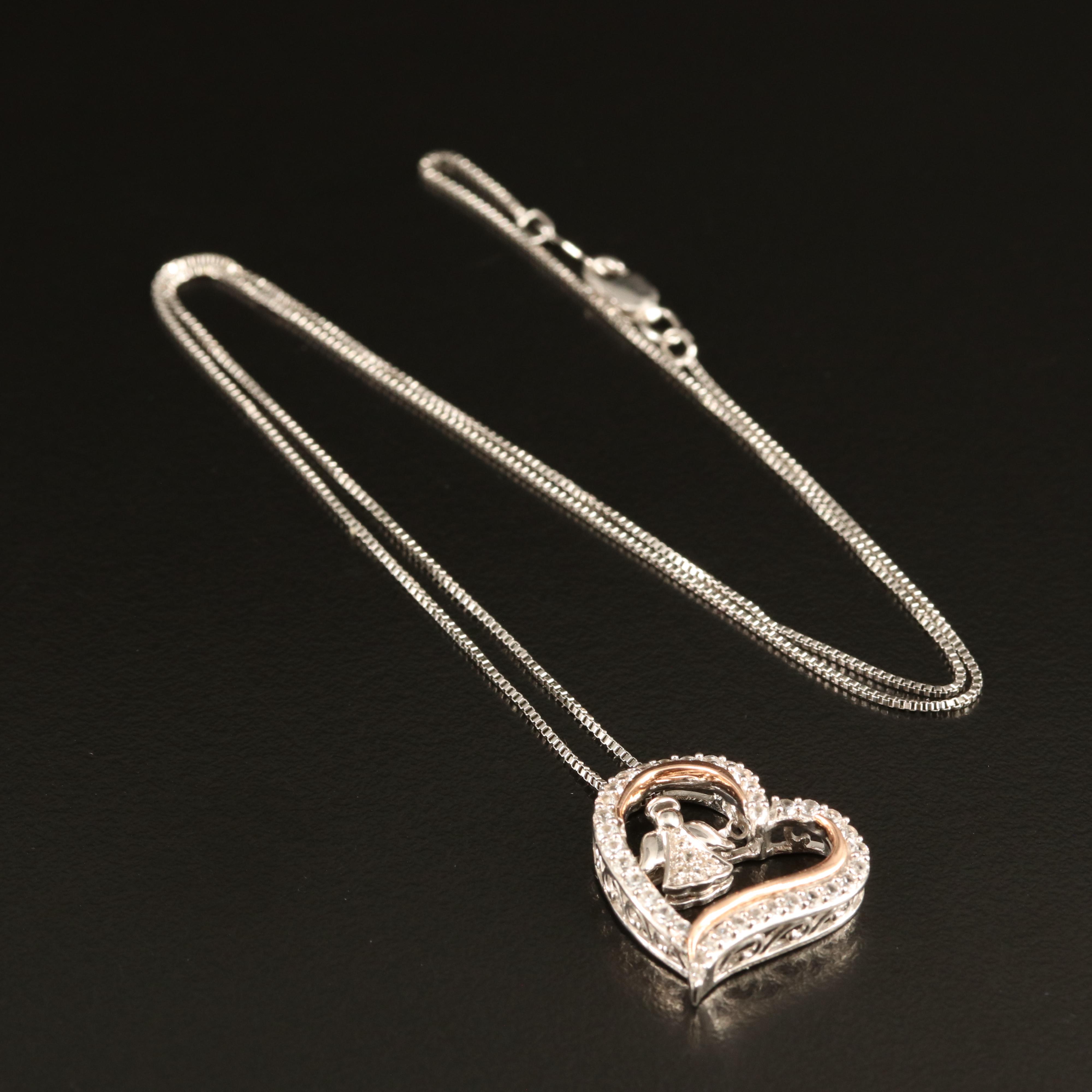 Sterling White Sapphire Angel Shimmer Necklace with 10K Rose Gold Accents