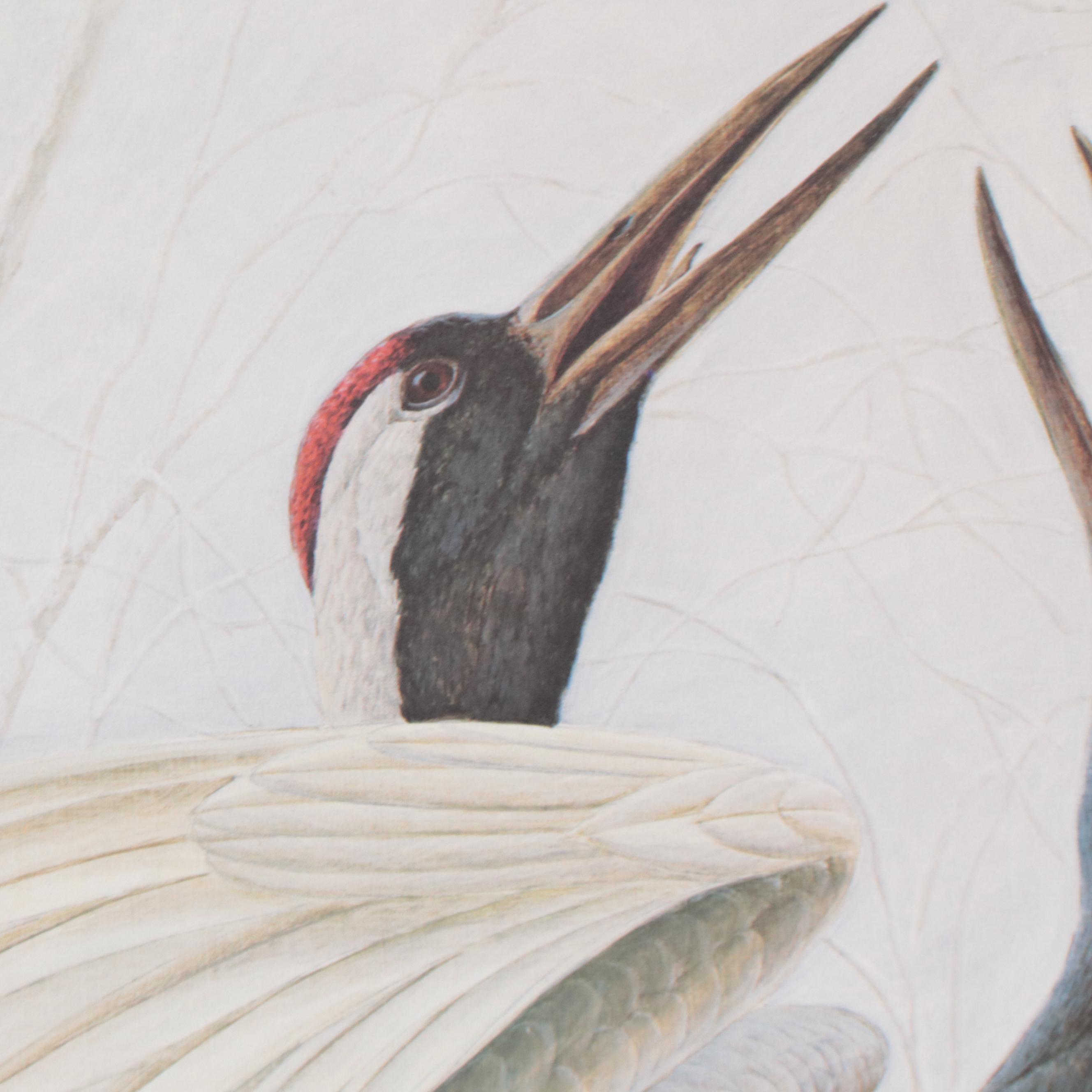 John A. Ruthven Offset Lithograph "Snow Dance: Red-Crowned Cranes"