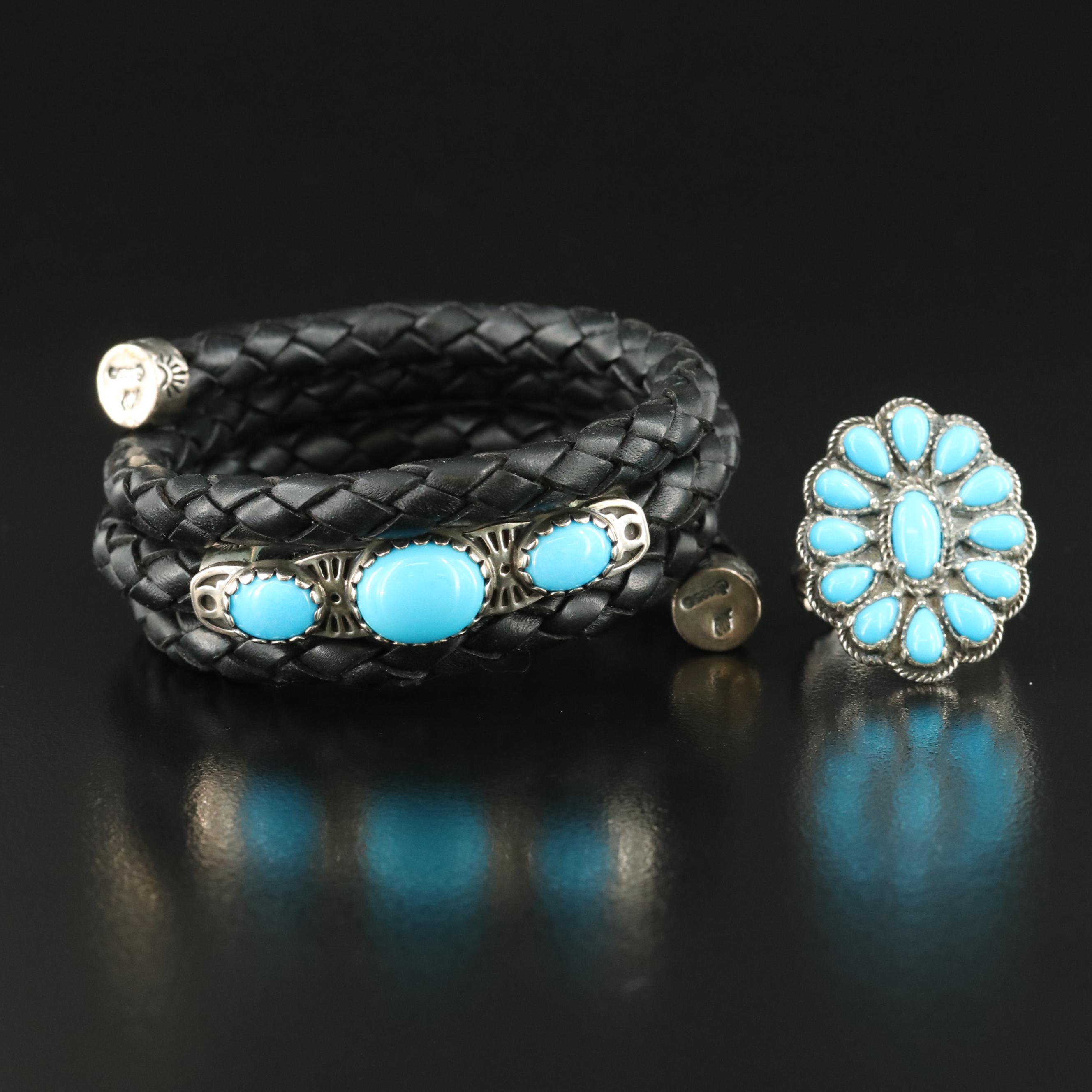 Southwestern Relios American West Sterling Turquoise Ring and Bracelet