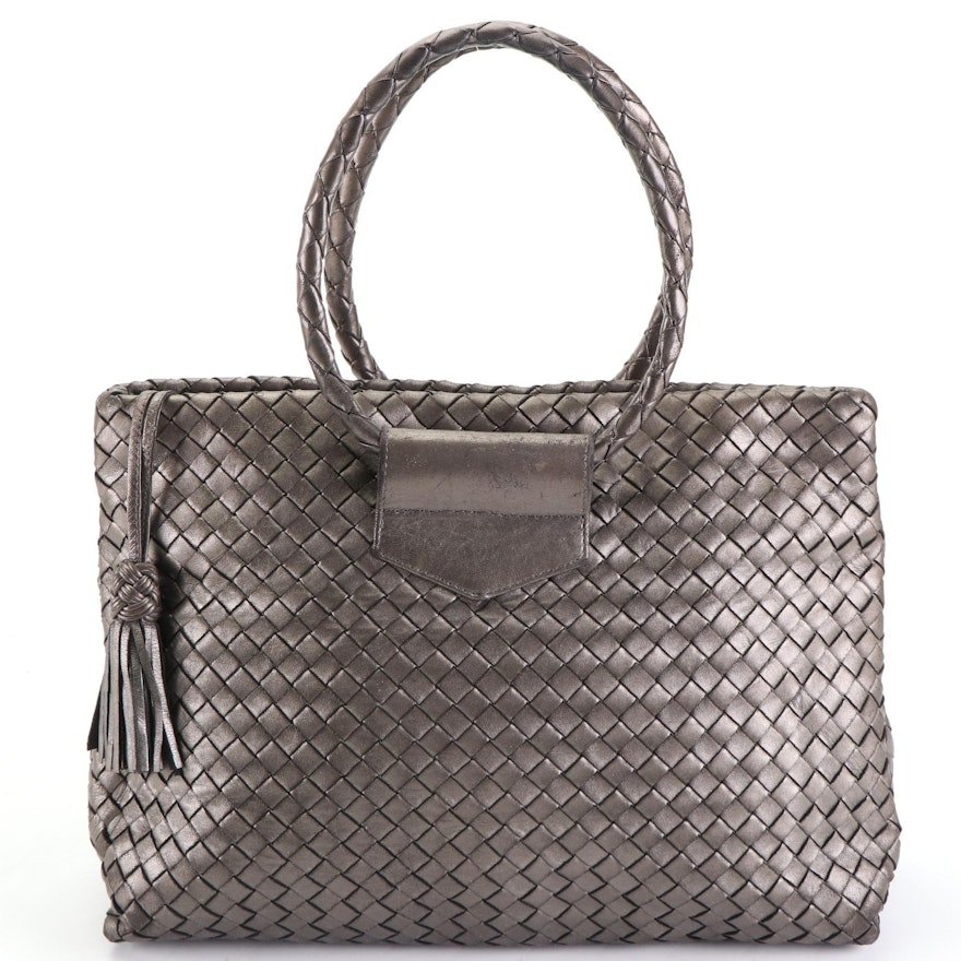 Bottega Veneta Metallic Intrecciato Leather Handbag