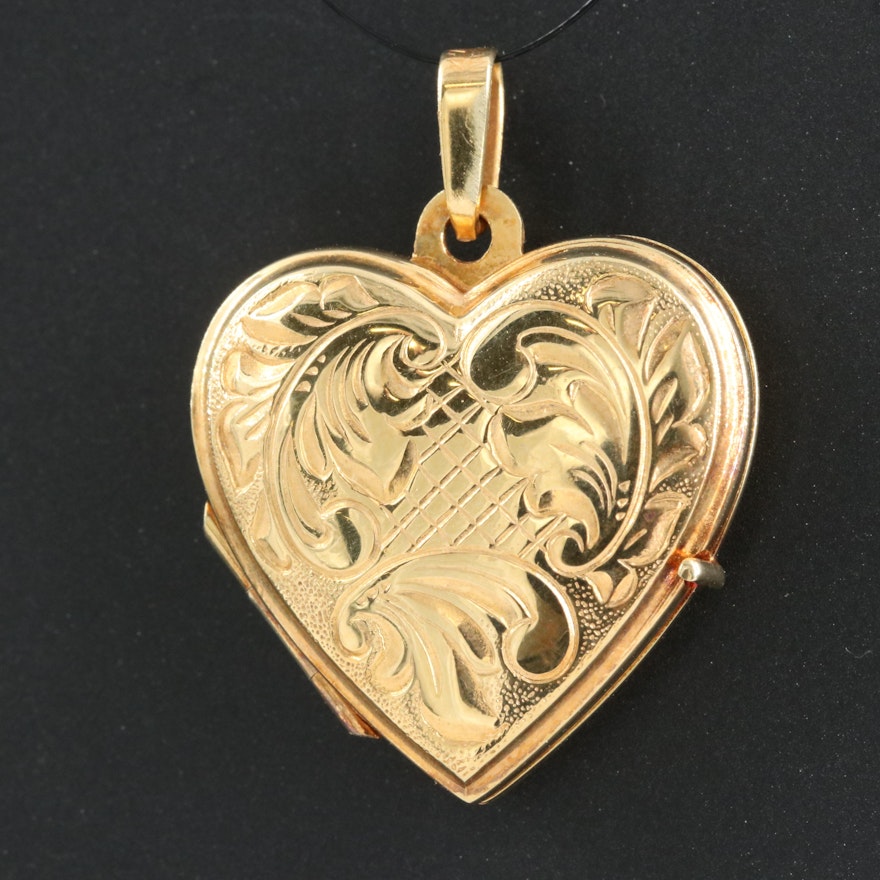 14K Patterned Heart Locket