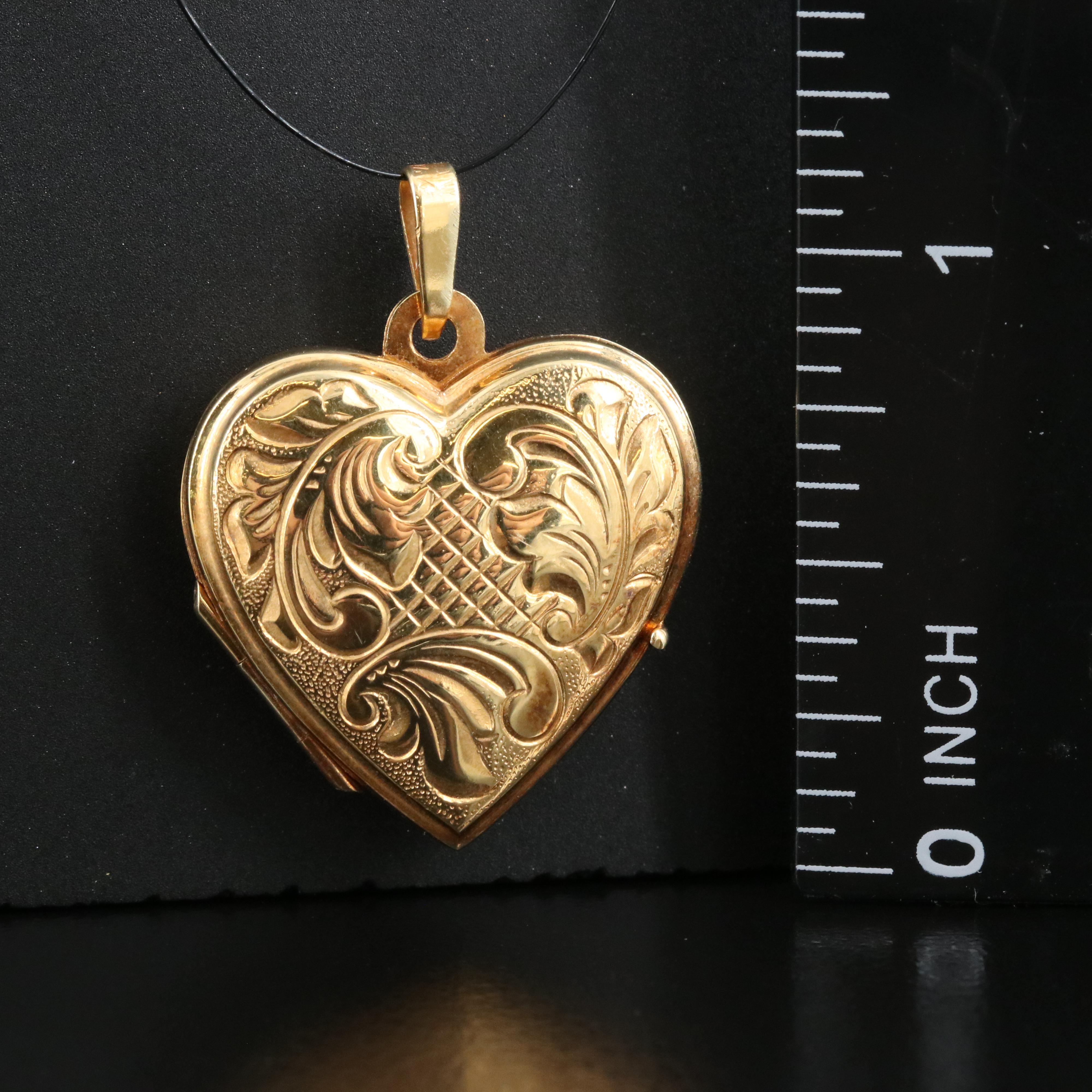 14K Patterned Heart Locket