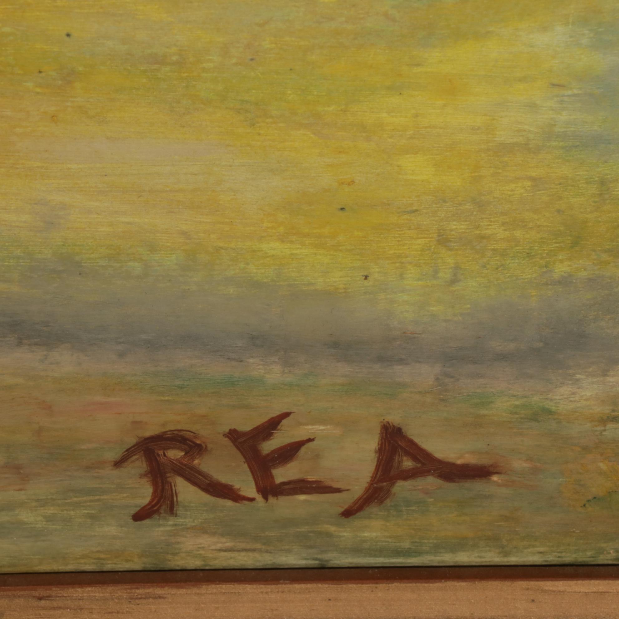 Folk Art Double-Sided Oil Painting of Landscape and African Grey Crowned Crane