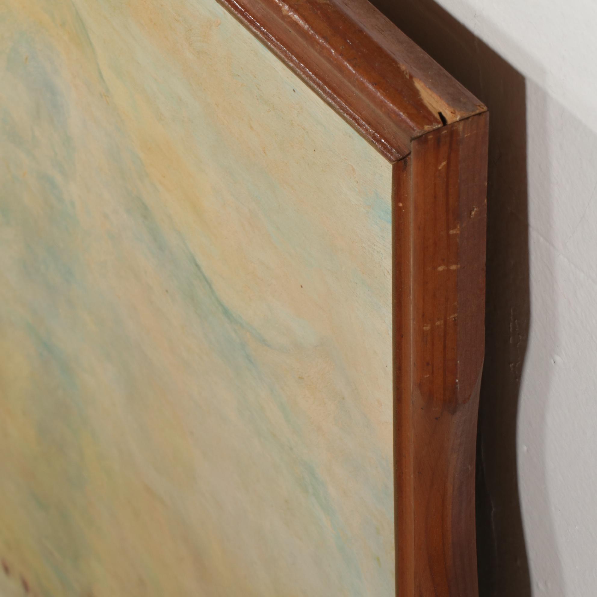 Folk Art Double-Sided Oil Painting of Landscape and African Grey Crowned Crane