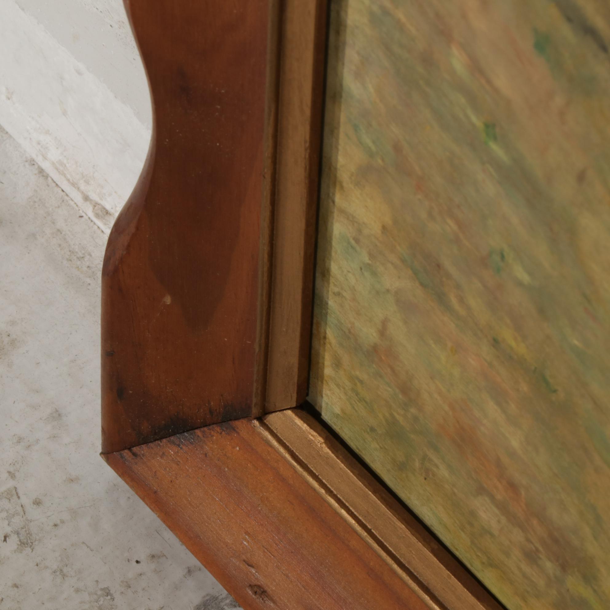 Folk Art Double-Sided Oil Painting of Landscape and African Grey Crowned Crane