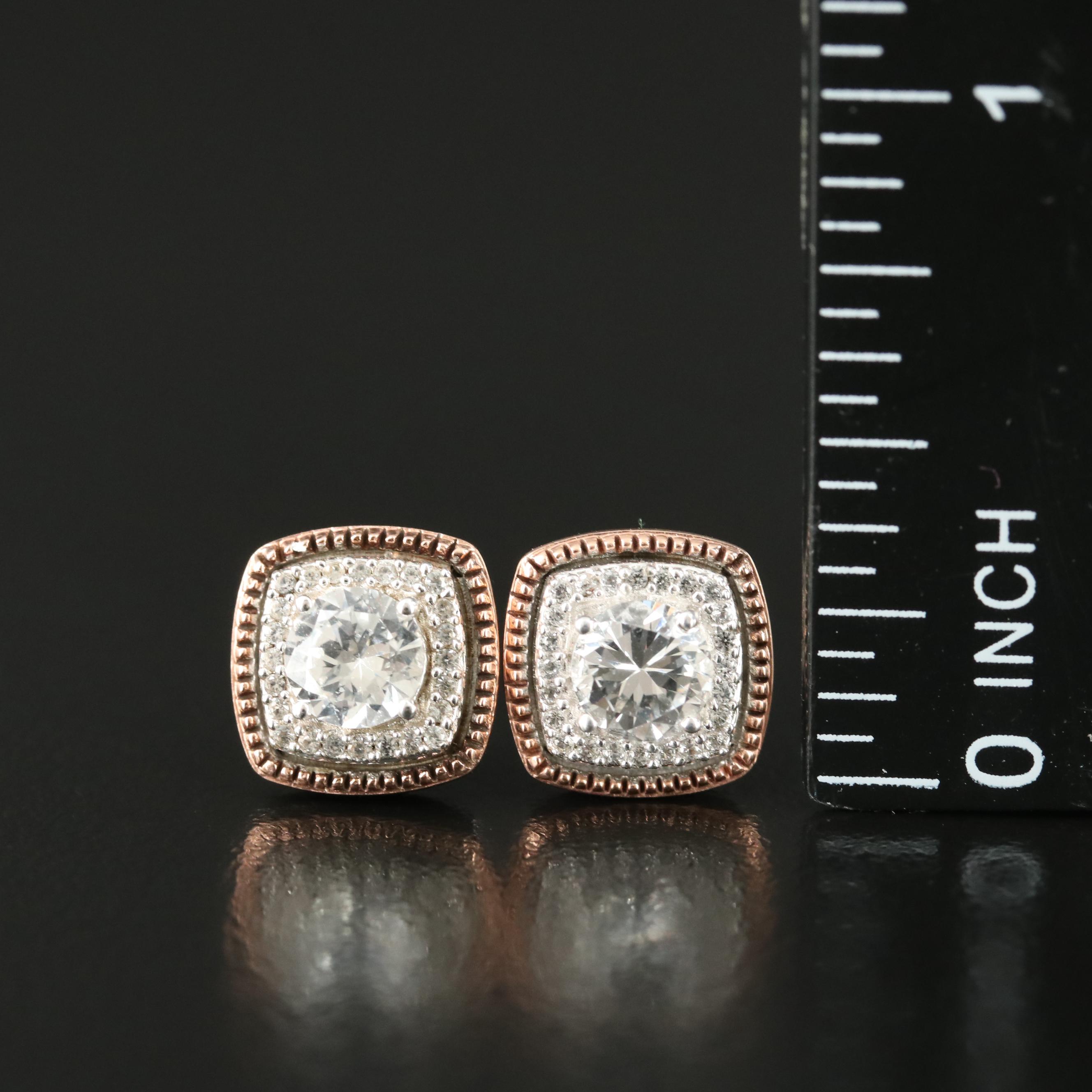 Sterling White Sapphire Earrings with 10K Rose Gold Accents