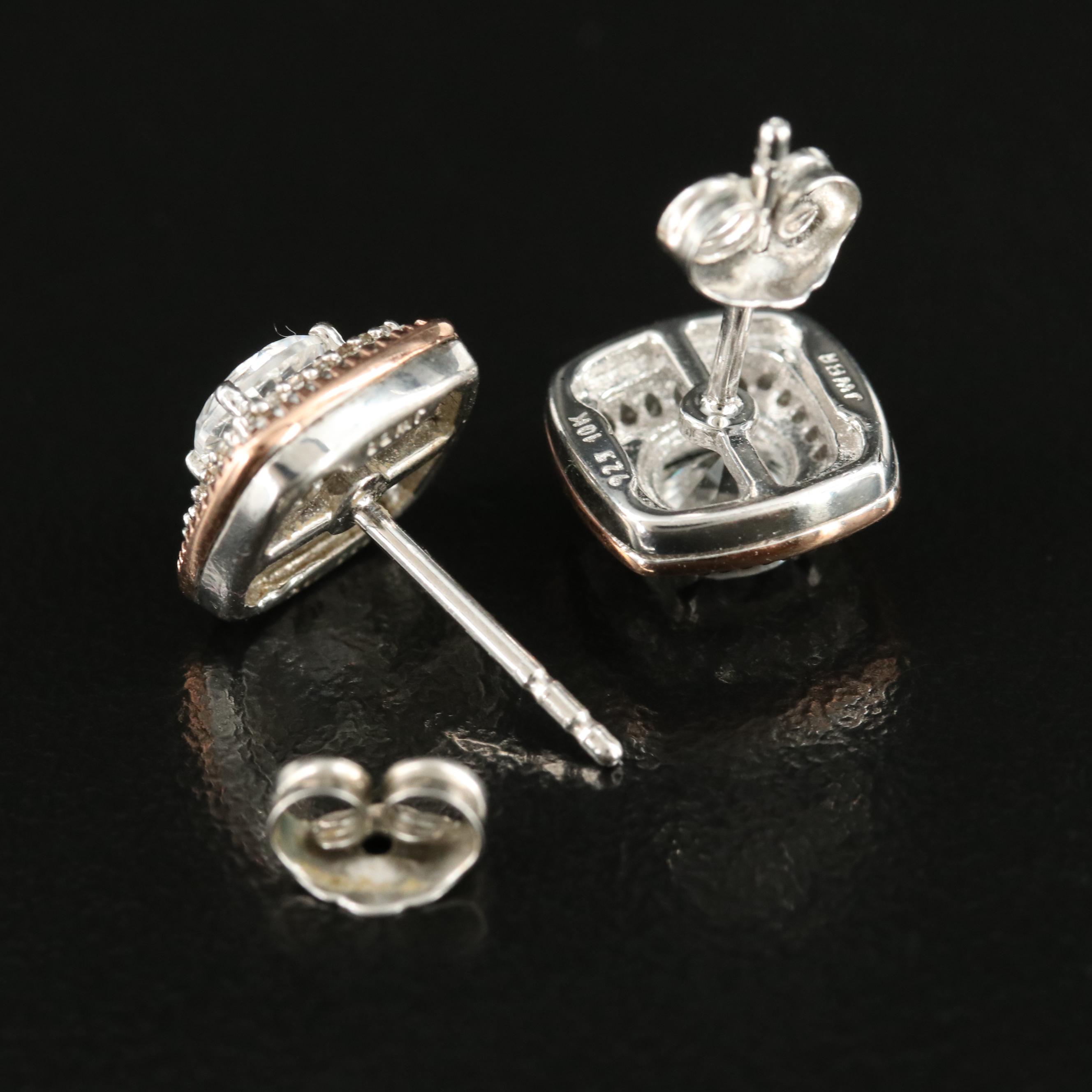 Sterling White Sapphire Earrings with 10K Rose Gold Accents